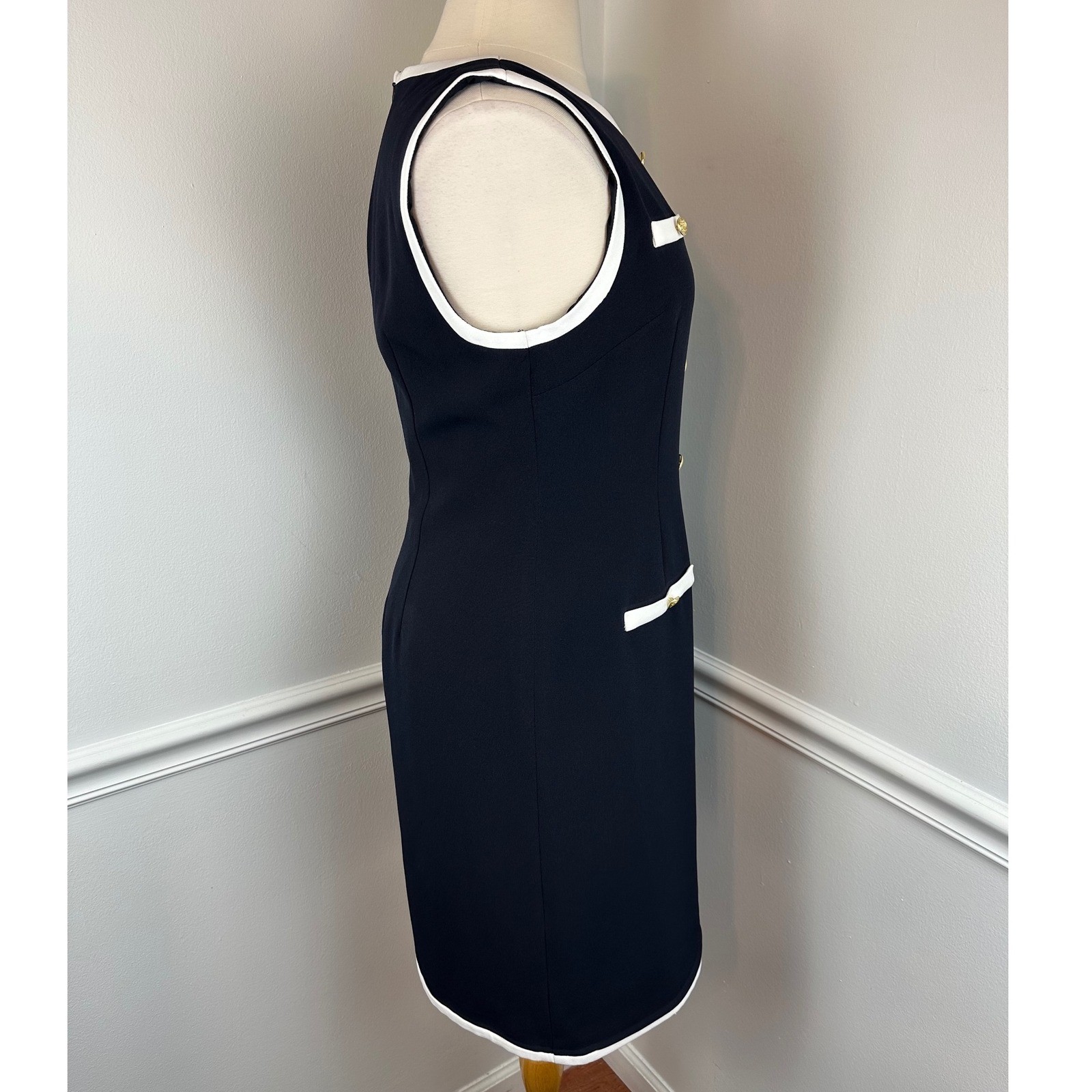 PRESTON & YORK Navy Blue & White Sleeveless Sailor Dress Gold Buttons NWT | 14