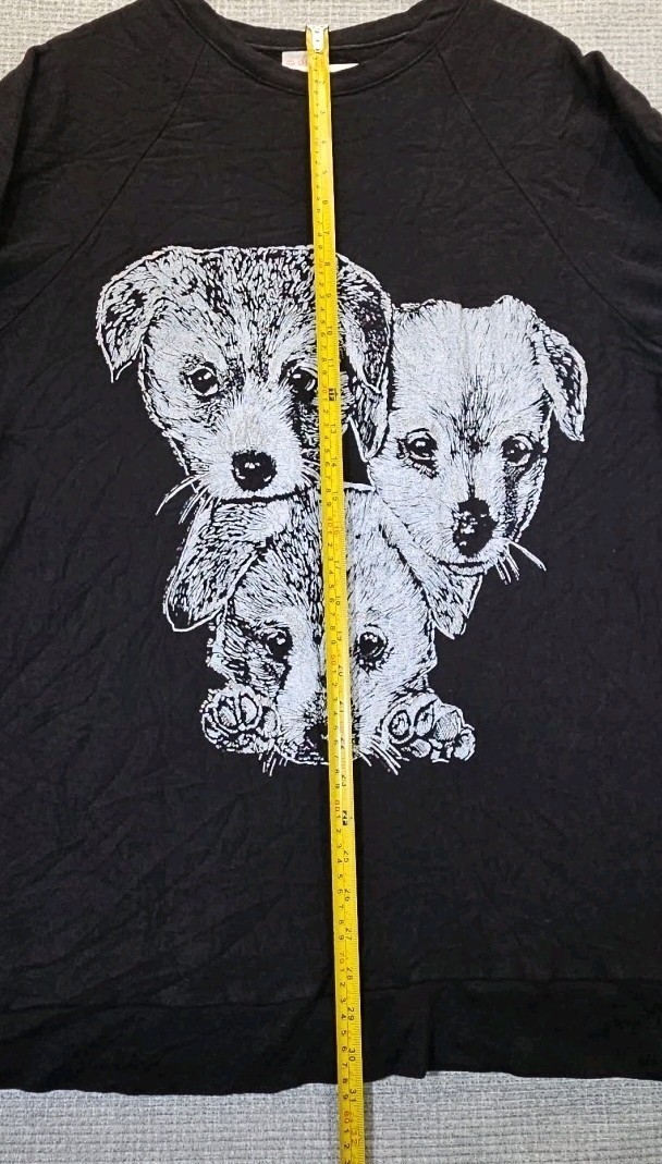 VTG 70s 80s Nancy Scott Pullover Puppy Dog Shirt Sz 44 Black 3/4 Sleeve USA Made