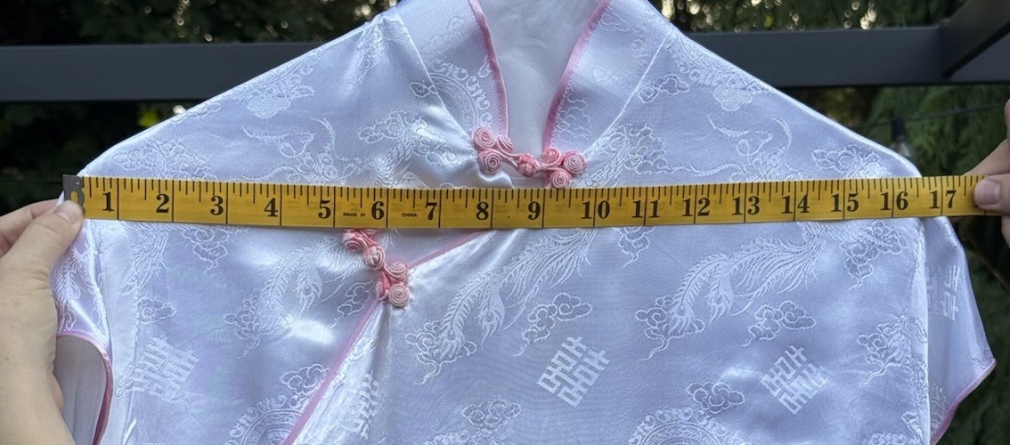 Vintage 1950’s Hong Kong White Satin Beaded Cheongsam Qipao Dress White/Pink