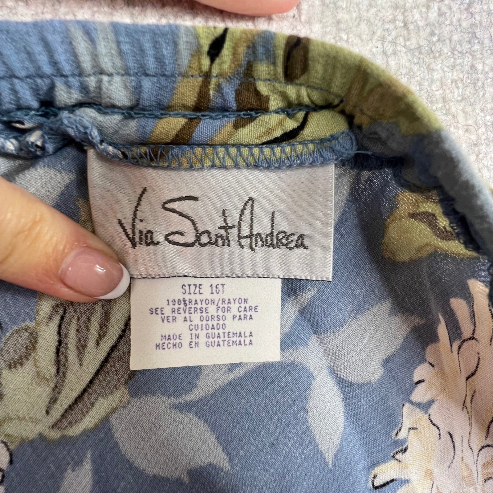 Via Sant Andrea Floral Maxi Skirt Blue A-Line Rayon Cottagecore Y2K Size 16T