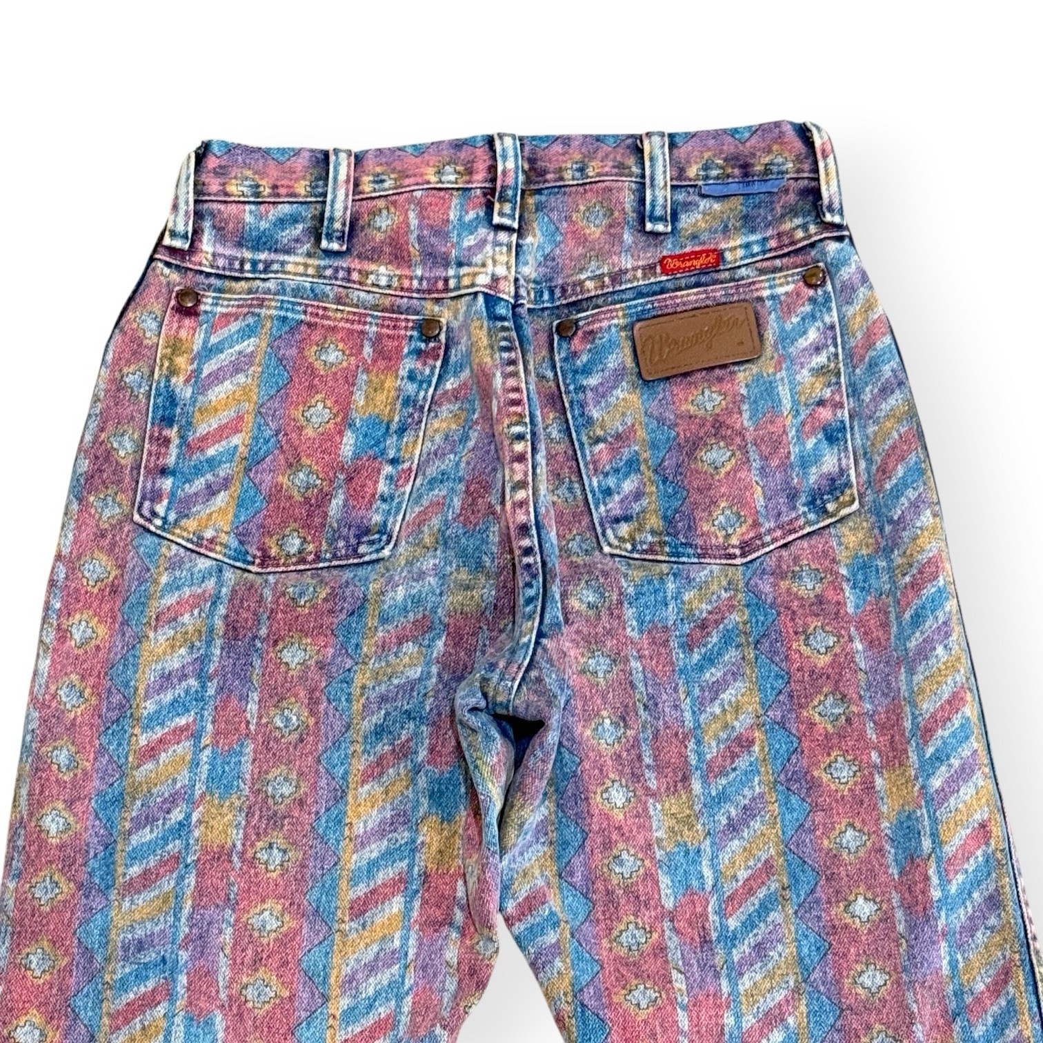 Vintage 80s Wrangler Aztec Print Jeans 14MWTZR Size 11 27×32 Made USA High Rise