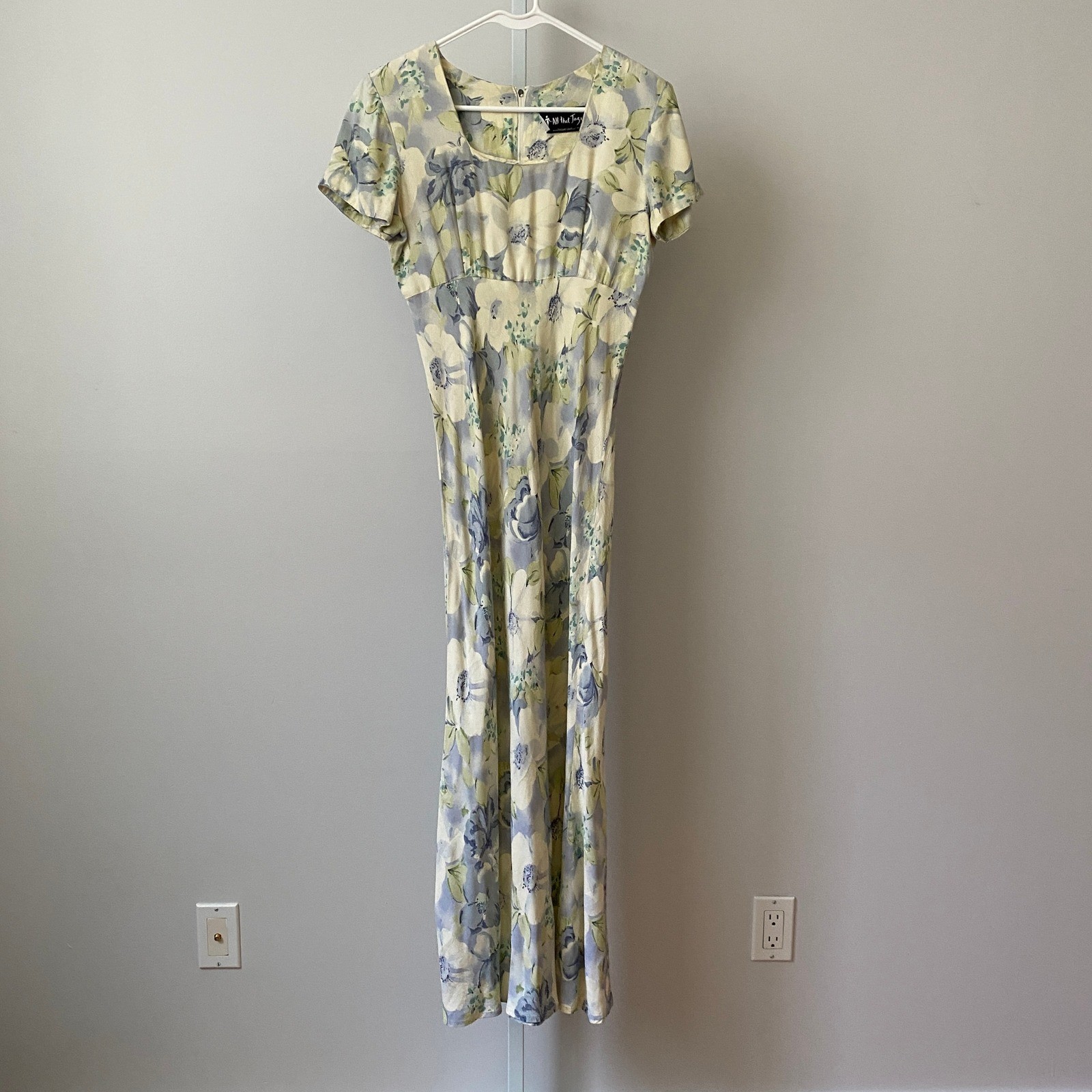All That Jazz Rayon Dainty Fairy Floral Maxi Dress 7/8 Blue Yellow Cottagecore