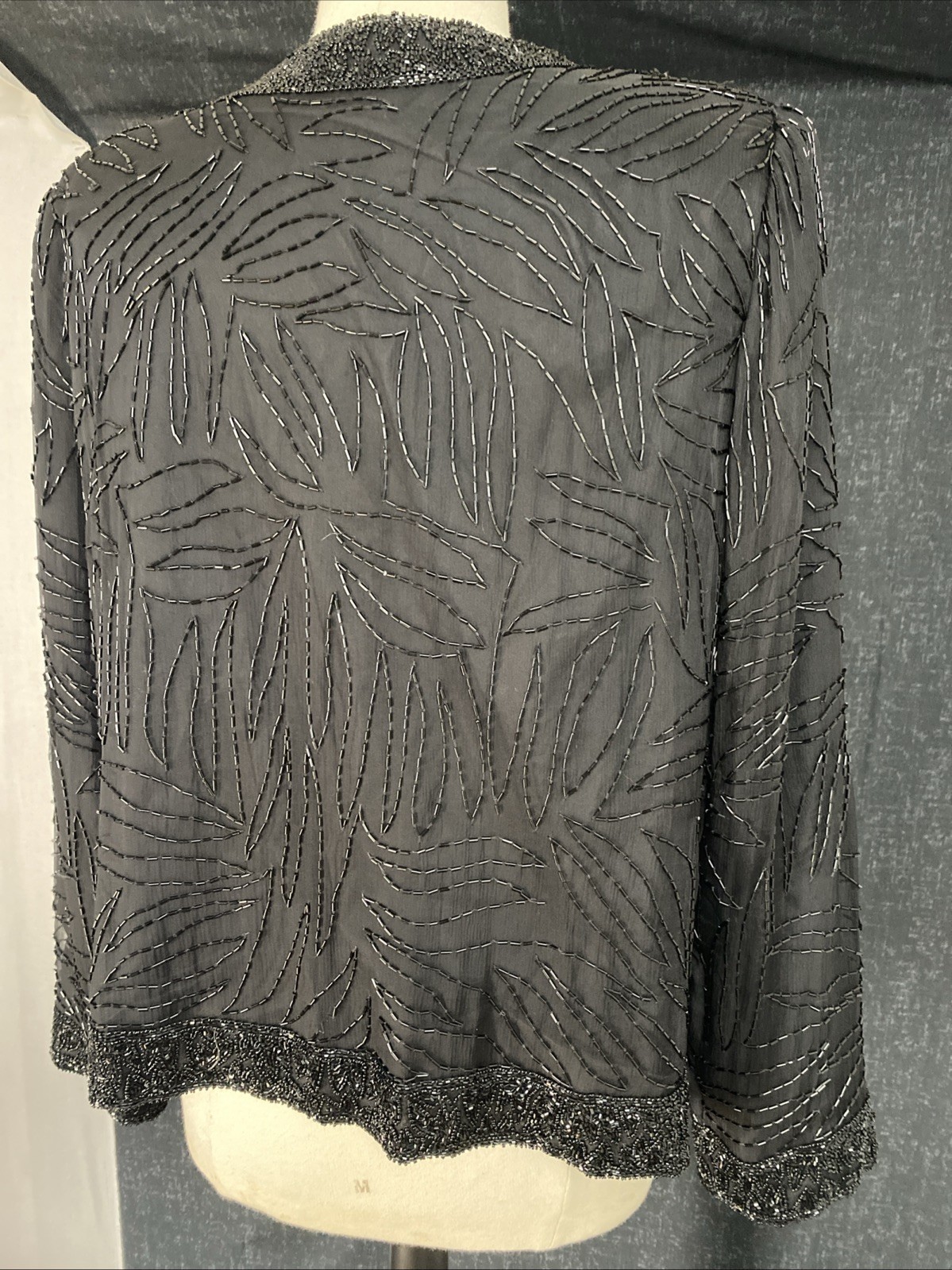 VTG 80s 90s BRILLIANTE BY J.A. SEQUIN & SILK BLACK JACKET TOP SIZE LARGE