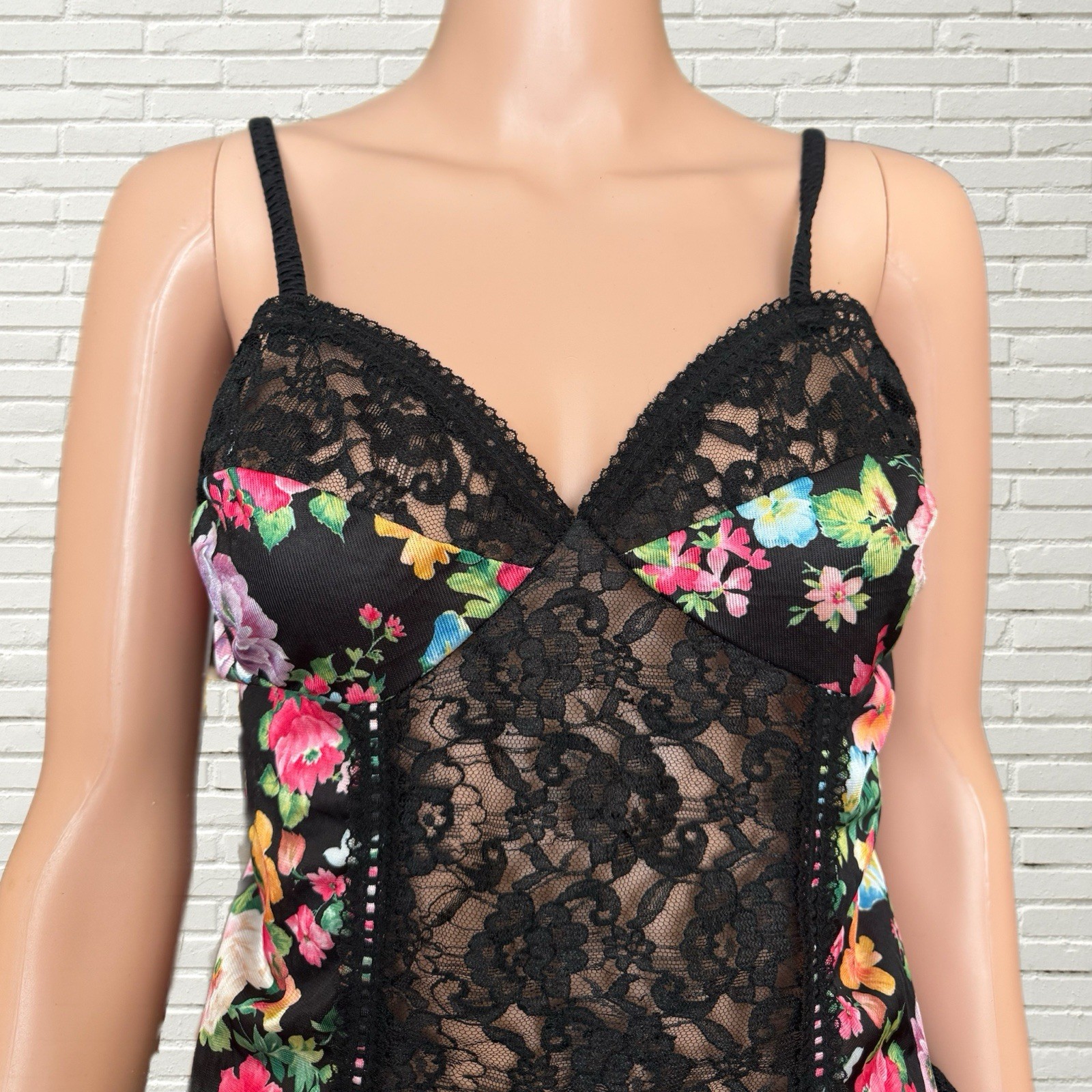Vintage 70s Corset Top – Sheer Lace & Floral Lingerie Tank Top