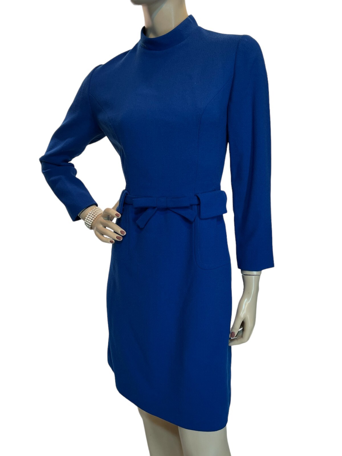 Sz M Vtg 60s Blue Dress High End WOOL Bardley Hidden Metal Zipper Classic 1960s