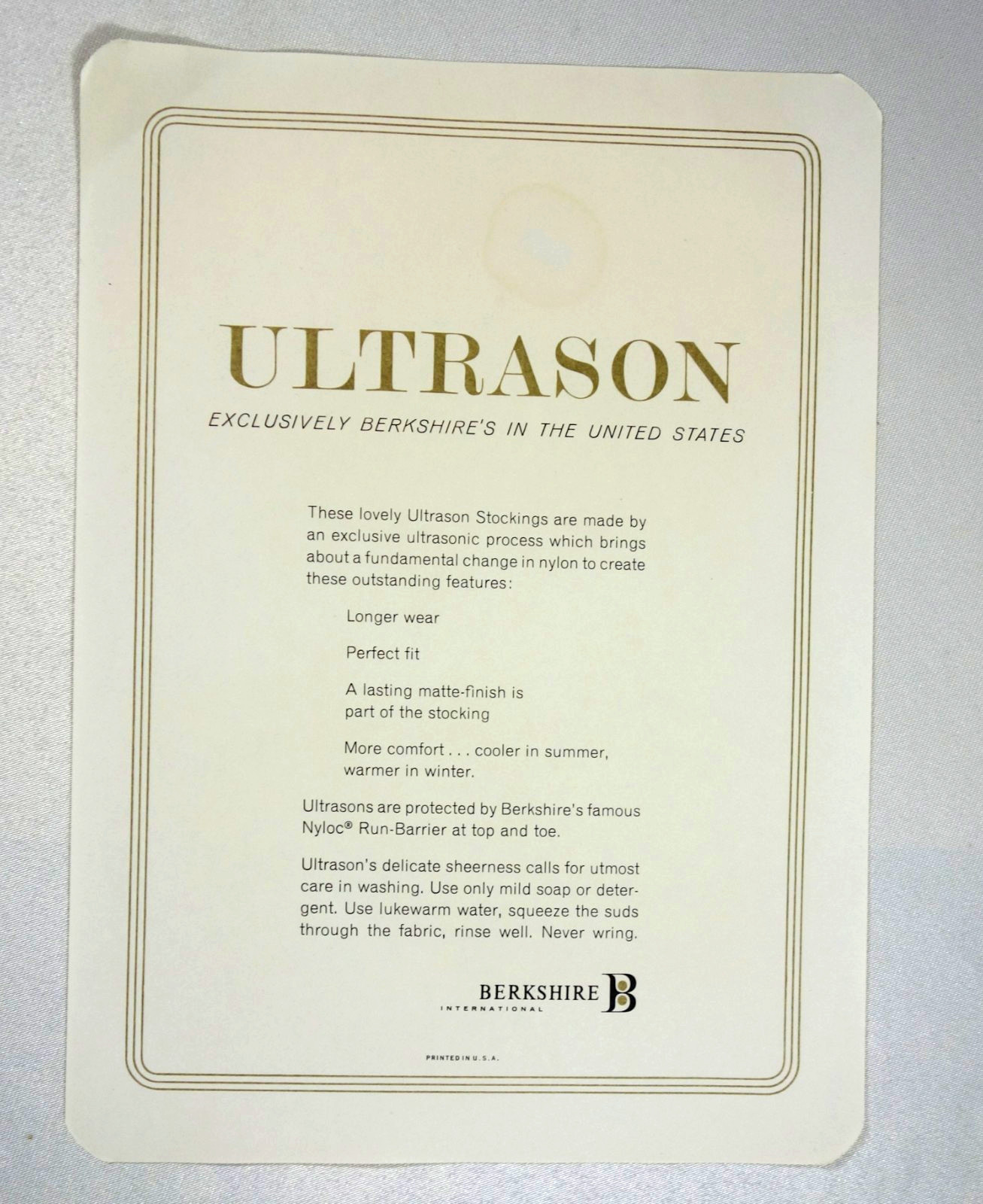 1Pr VINTAGE~BERKSHIRE ULTRASON~ 10.5 X 35″ TALL GIRL DEMI-TOE NYLON STOCKINGS