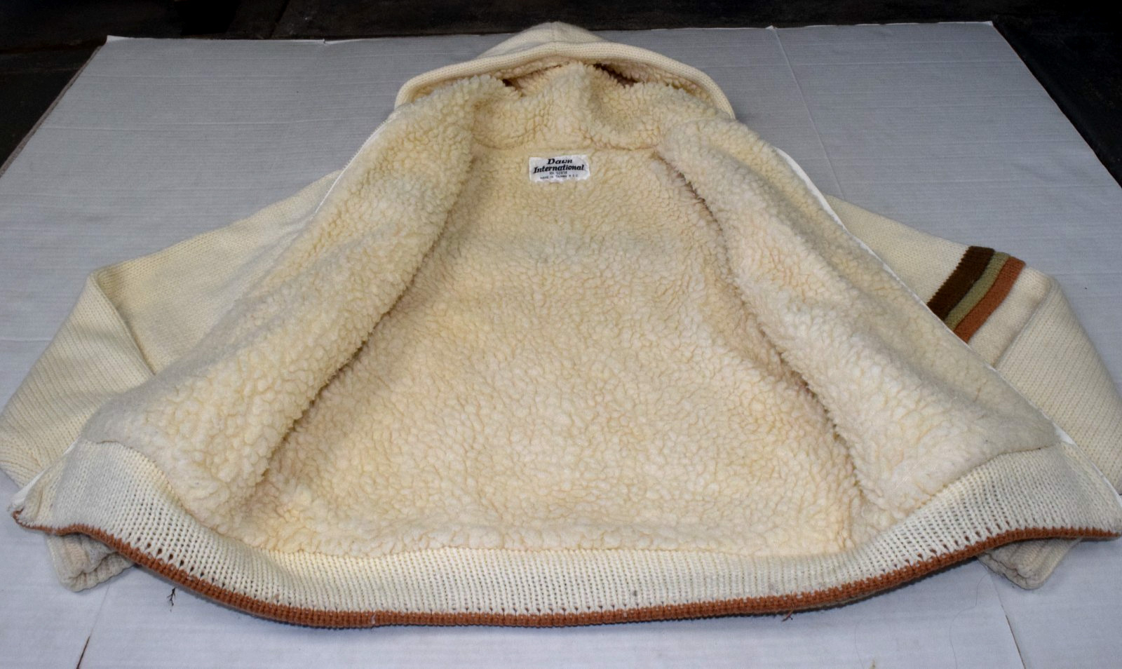Vintage Sweater Jacket Dawn International Size L 70s Ivory Sherpa Lined Warm