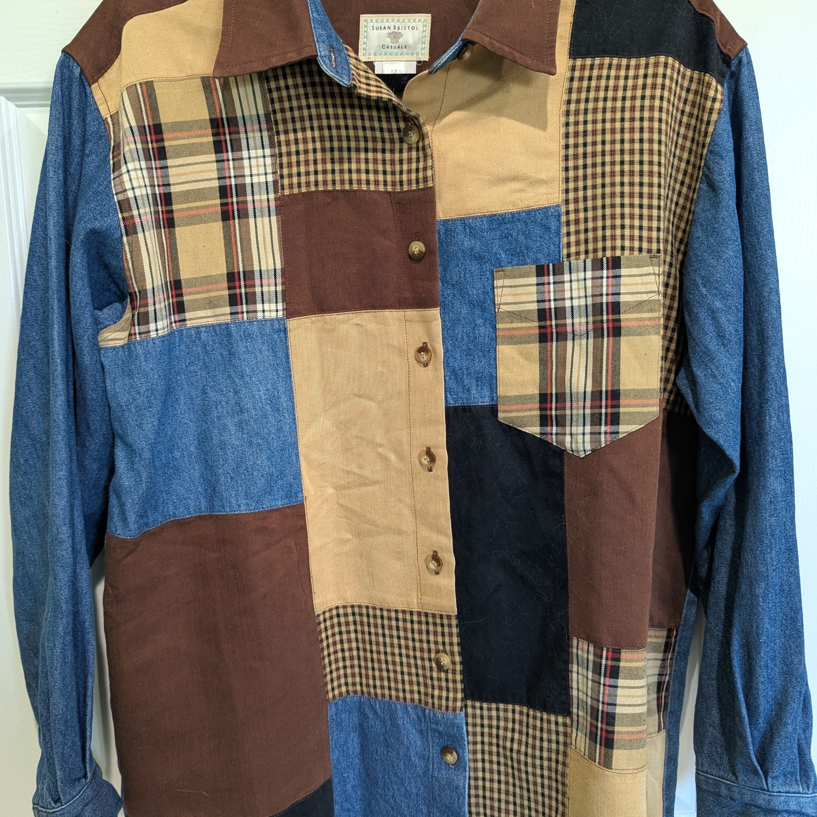 Vintage Susan Bristol Patchwork Denim Shirt size M