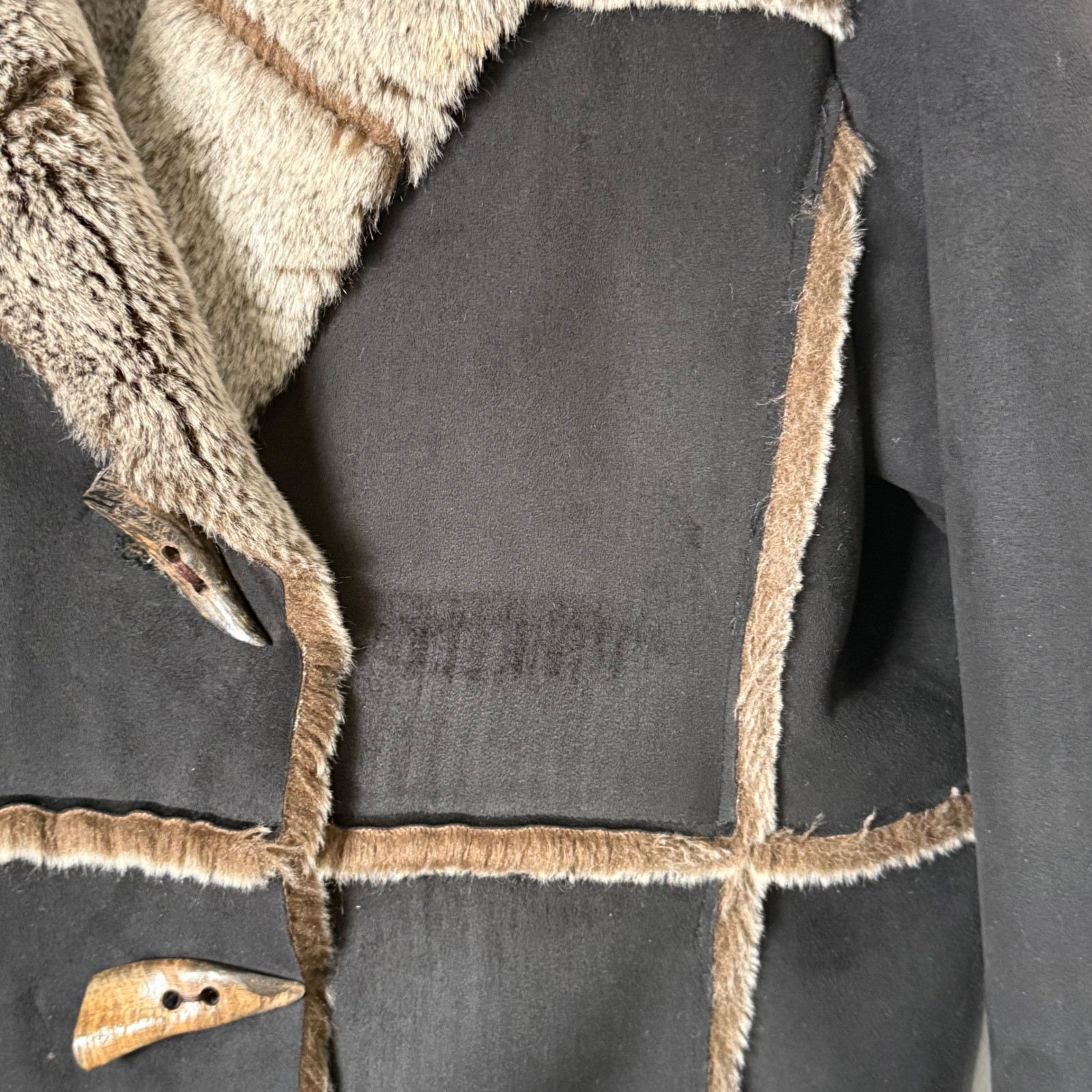 Fjall Penny Lane Faux Shearling Coat Women Large Brown Sherpa Toggle USA Y2K