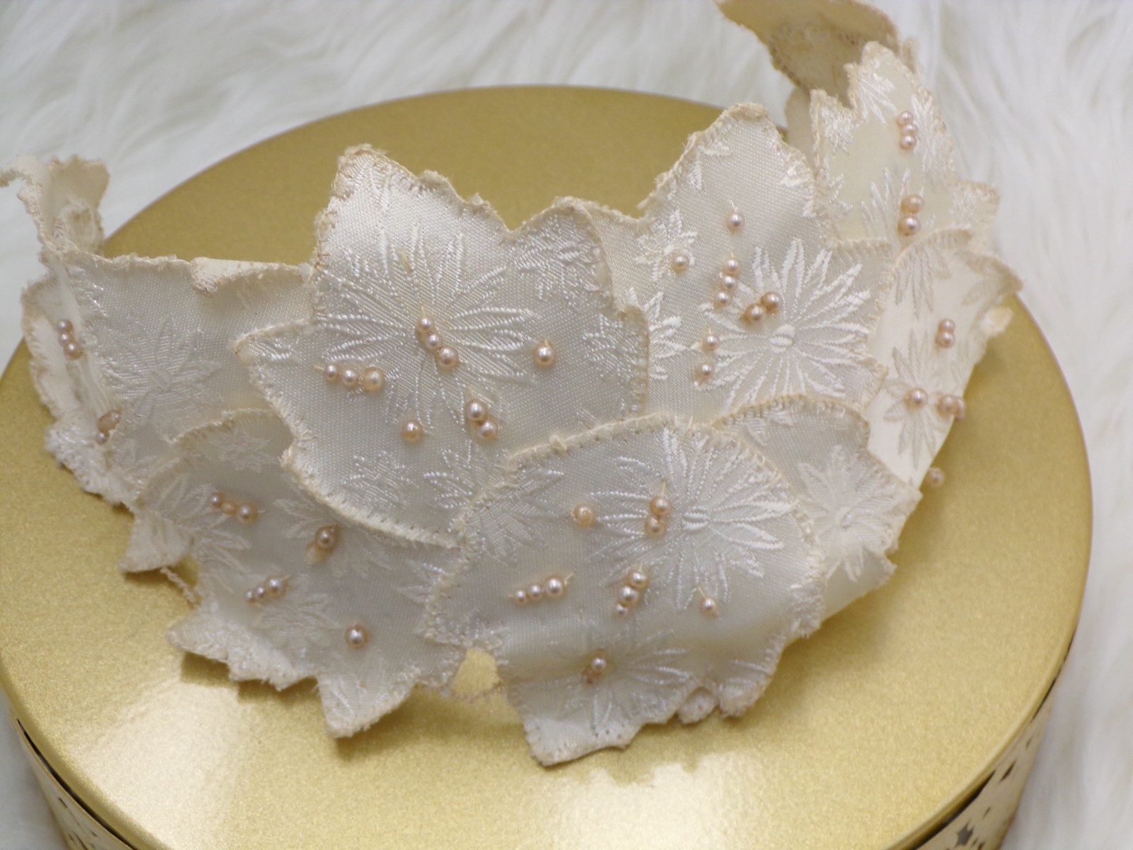 Antique Vintage Wedding Bridal Headpiece Style: White Rose Bud