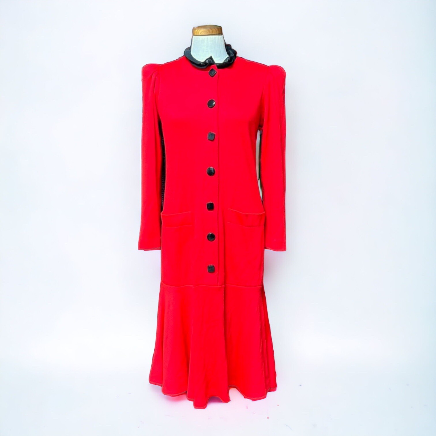 NR1 by Ned Gould Vintage red dress button up puff sleeve bell skirt 6 medium