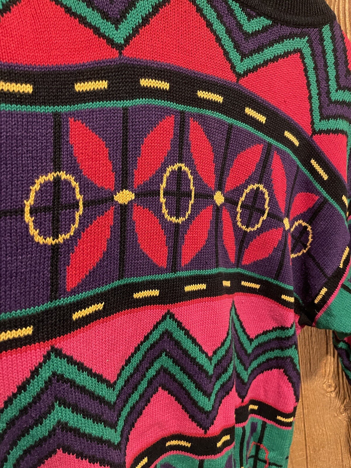 Vintage I.B. Sport Womens LG 1980s 90s Colorful Sweater Art Deco Geometric Tunic