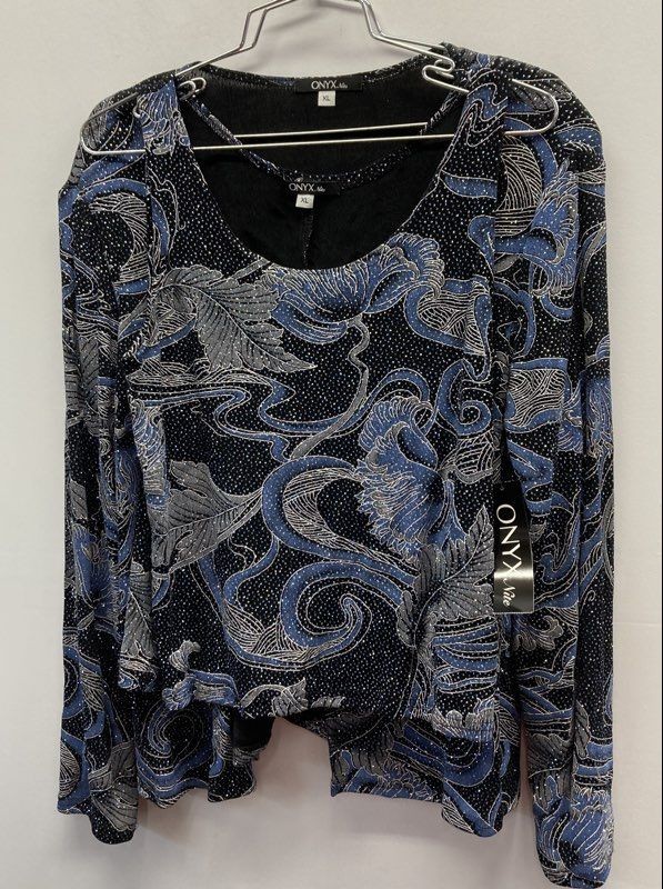 Vintage Y2K ONYX Nite Women’s 2pc Cardigan Shell Set Black Blue Glitter Sz XL