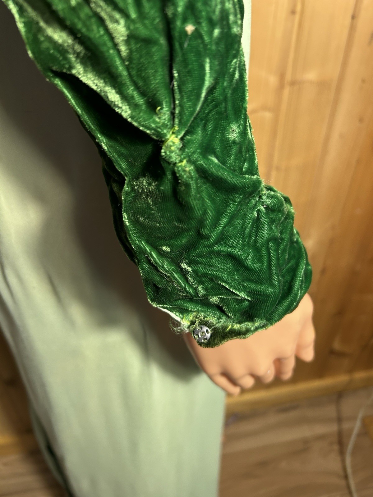 Vintage 1960s Empire Waist Crushed Velvet Maxi Dress Gown Emerald Green M-L 30w
