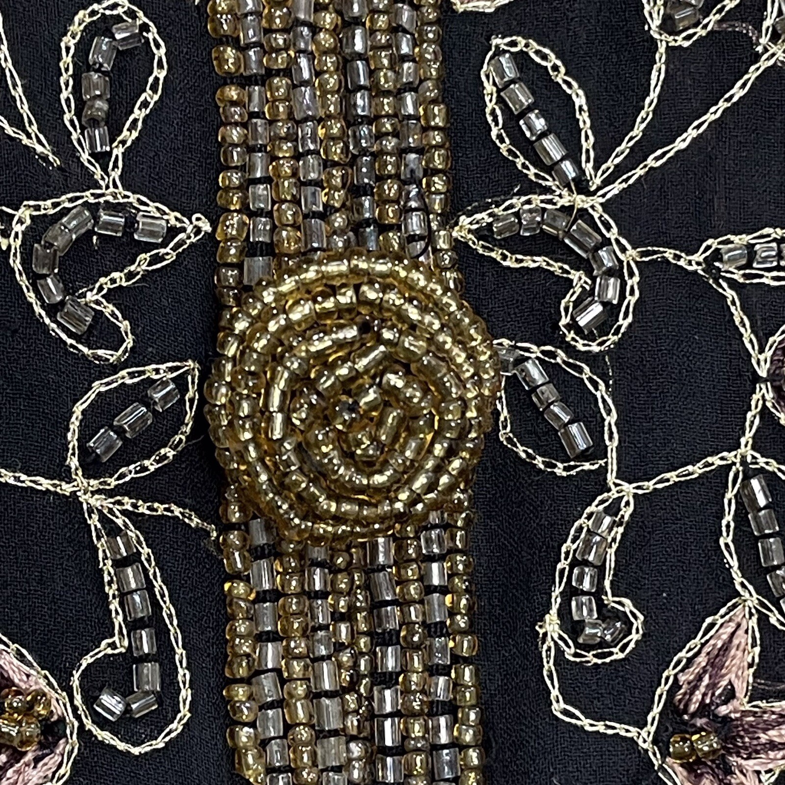 VTG Adrianna Papell Evening Silk Beaded Embroidered Jacket 16 Black Silver Gold