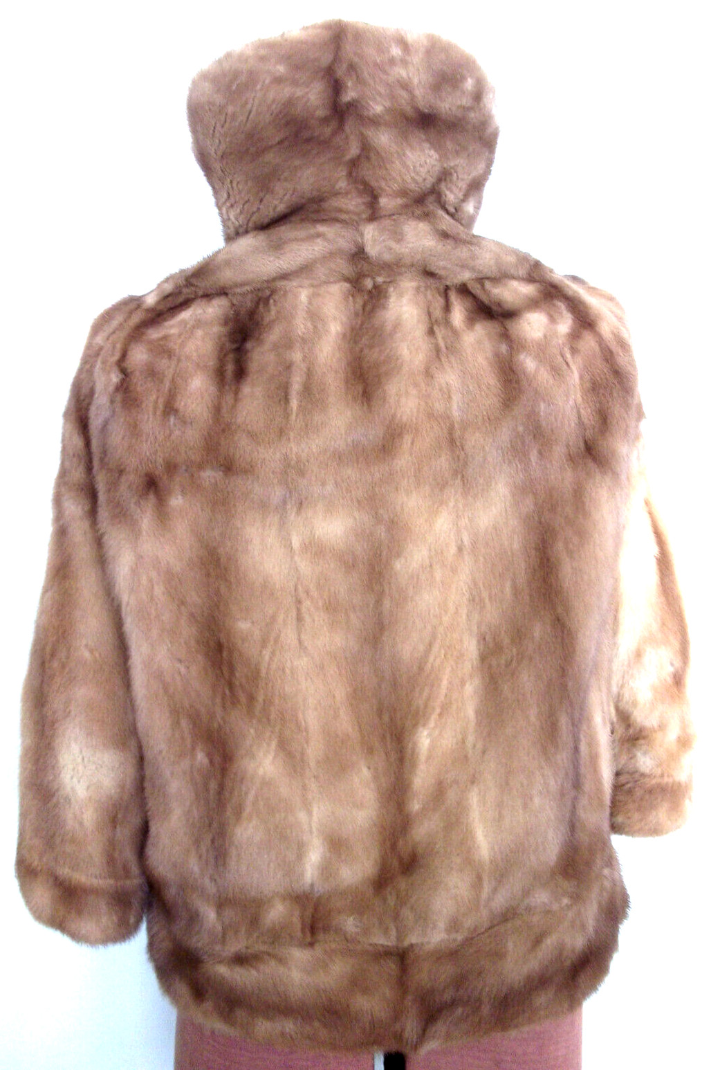 Vtg USA 60s EMBA Pastel BN MINK Emb Satin LD 3/4 Slv Pks Col 2 H&E JACKET/Sz M/L