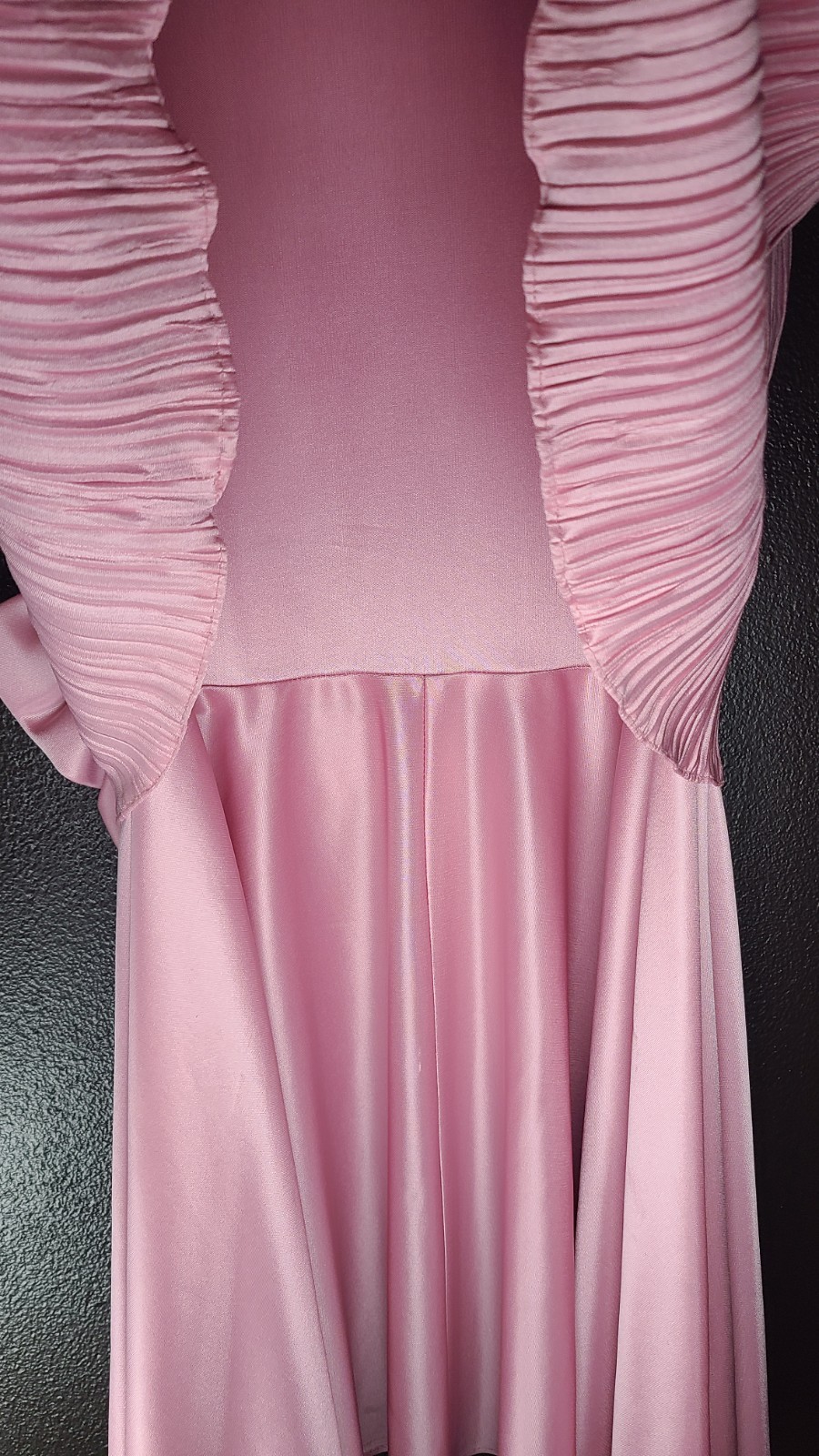 VINTAGE 80s AFTER DARK Pink SZ 7/8 Evening Satin Crepe Dress Bow Rhinestone