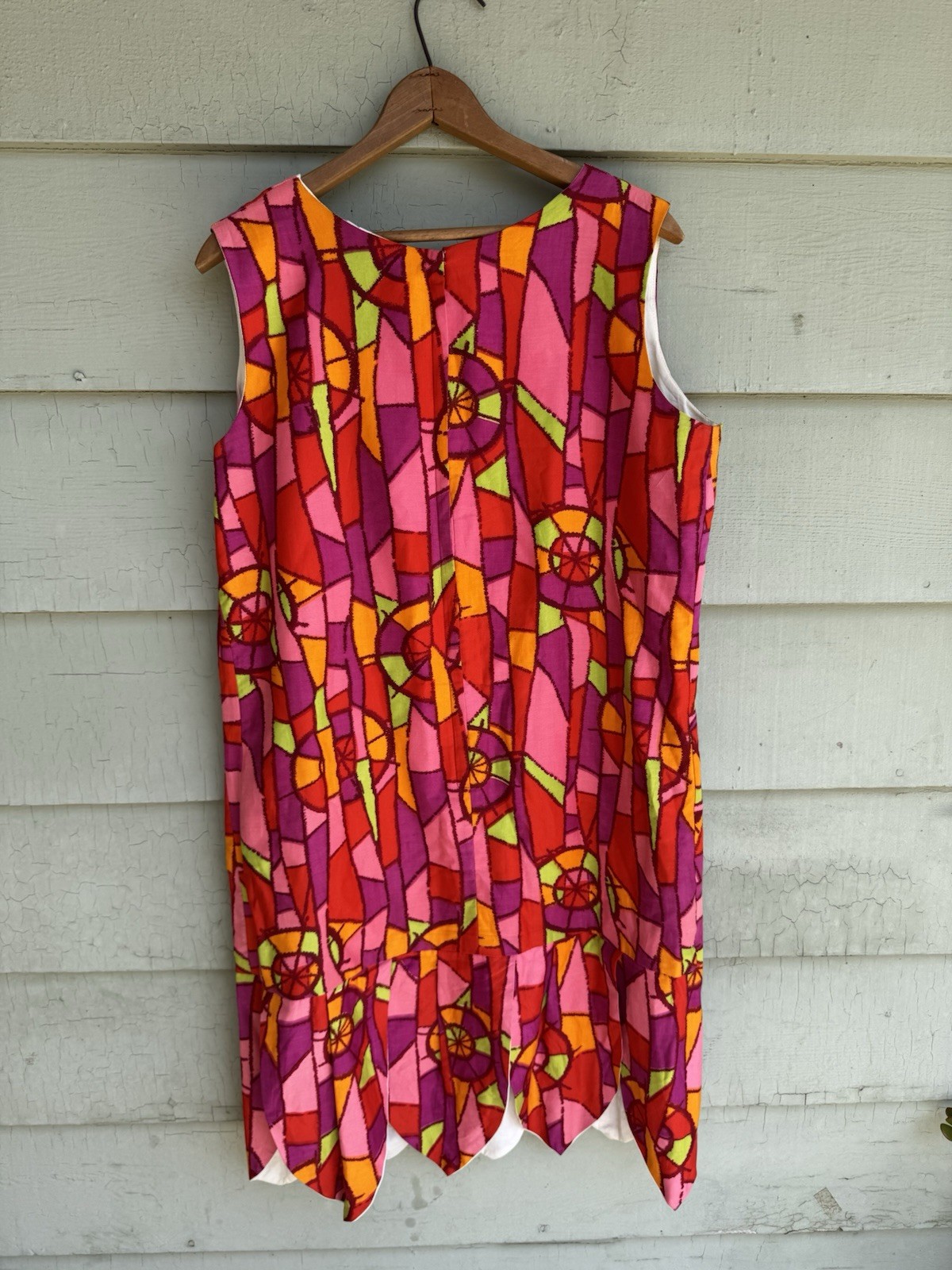 Vtg 60’s Boutique MOD Dress Colorful Pink Red Purple Geometric Japan Cotton 18