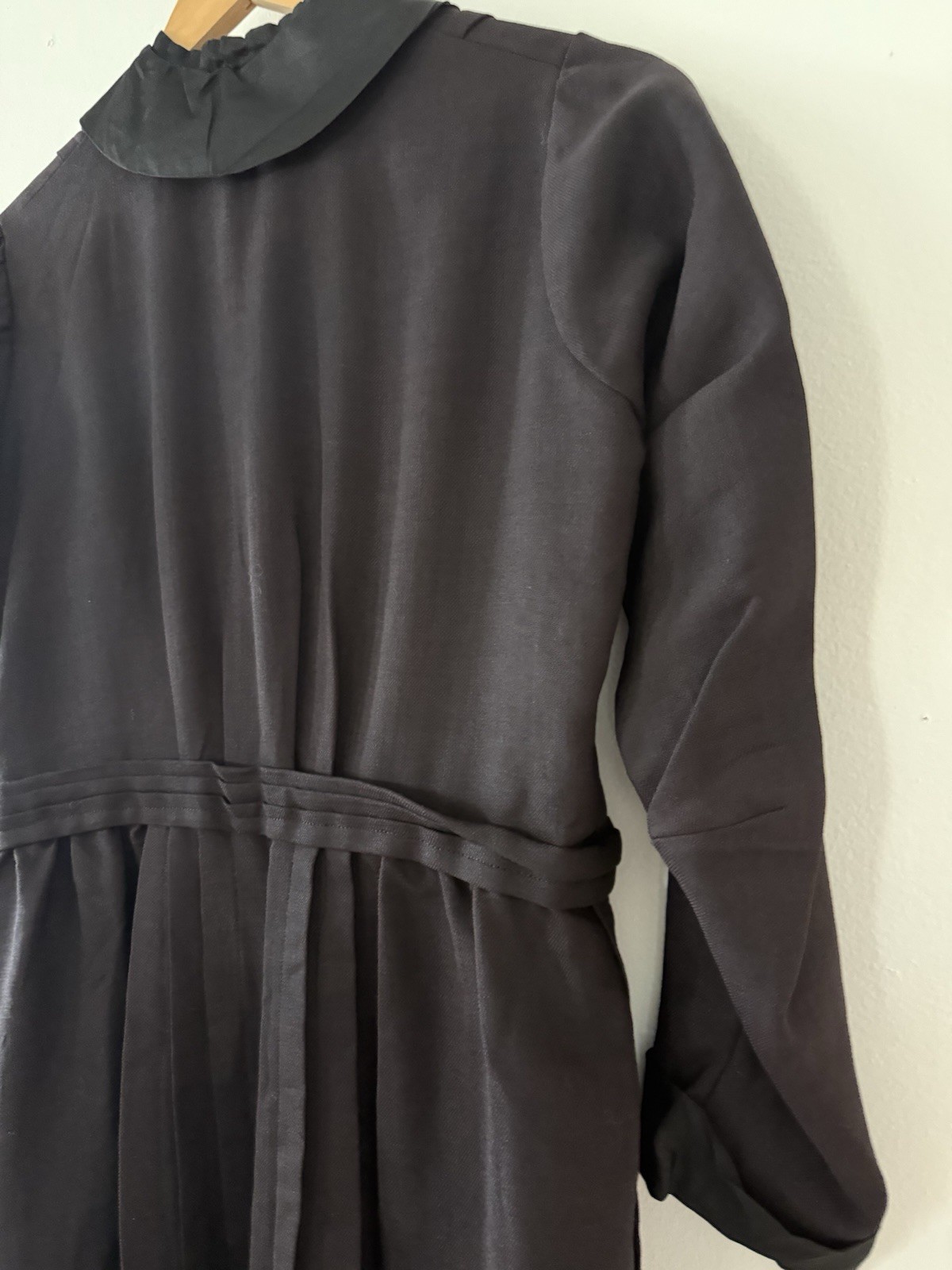 Antique Victorian Wool Crepe Full Length Winter Wrapper Dress/Duster Mourning M