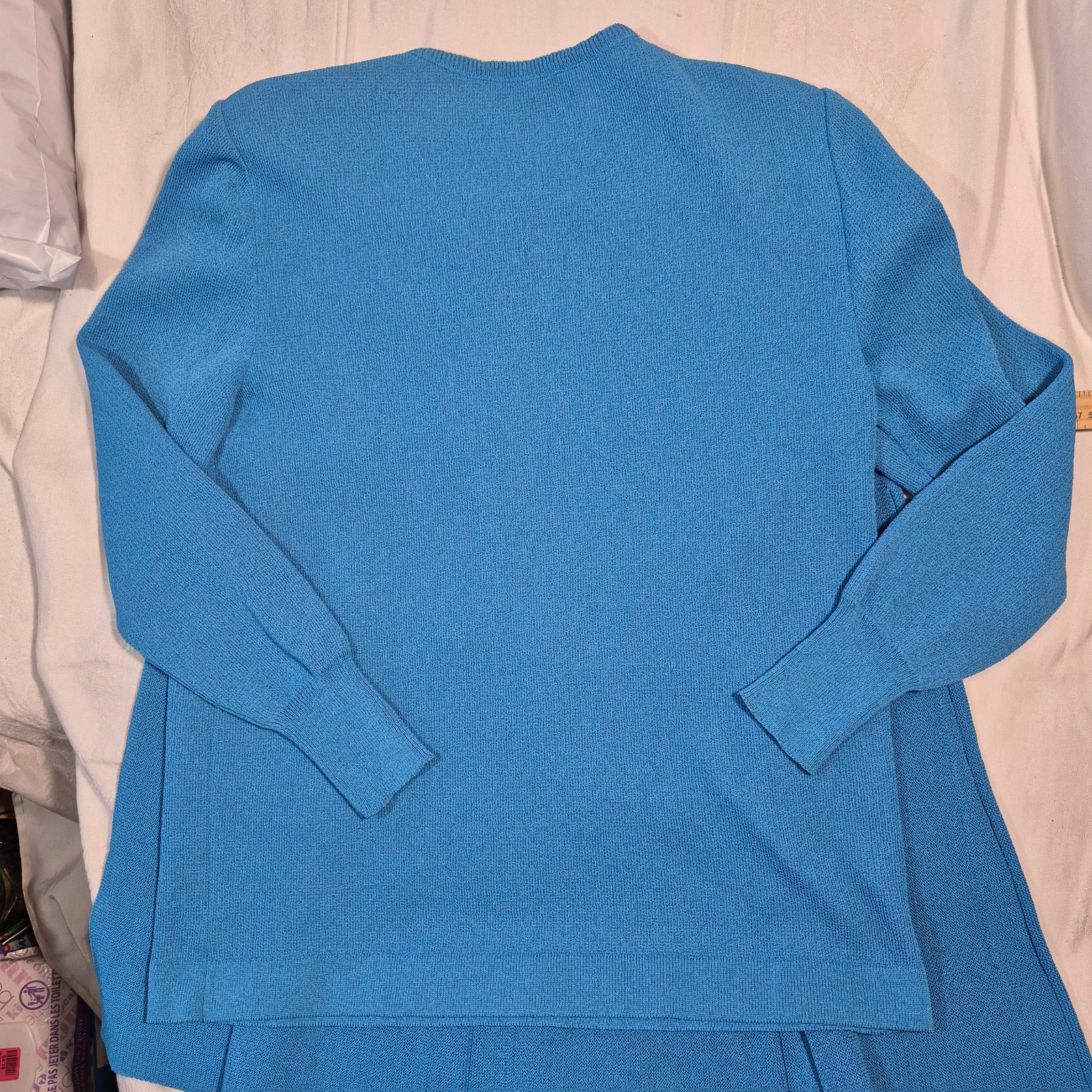 Vtg Castleberry Knit Skirt Suit Set Womens 14 Royal Blue Gold Button 80s MINT