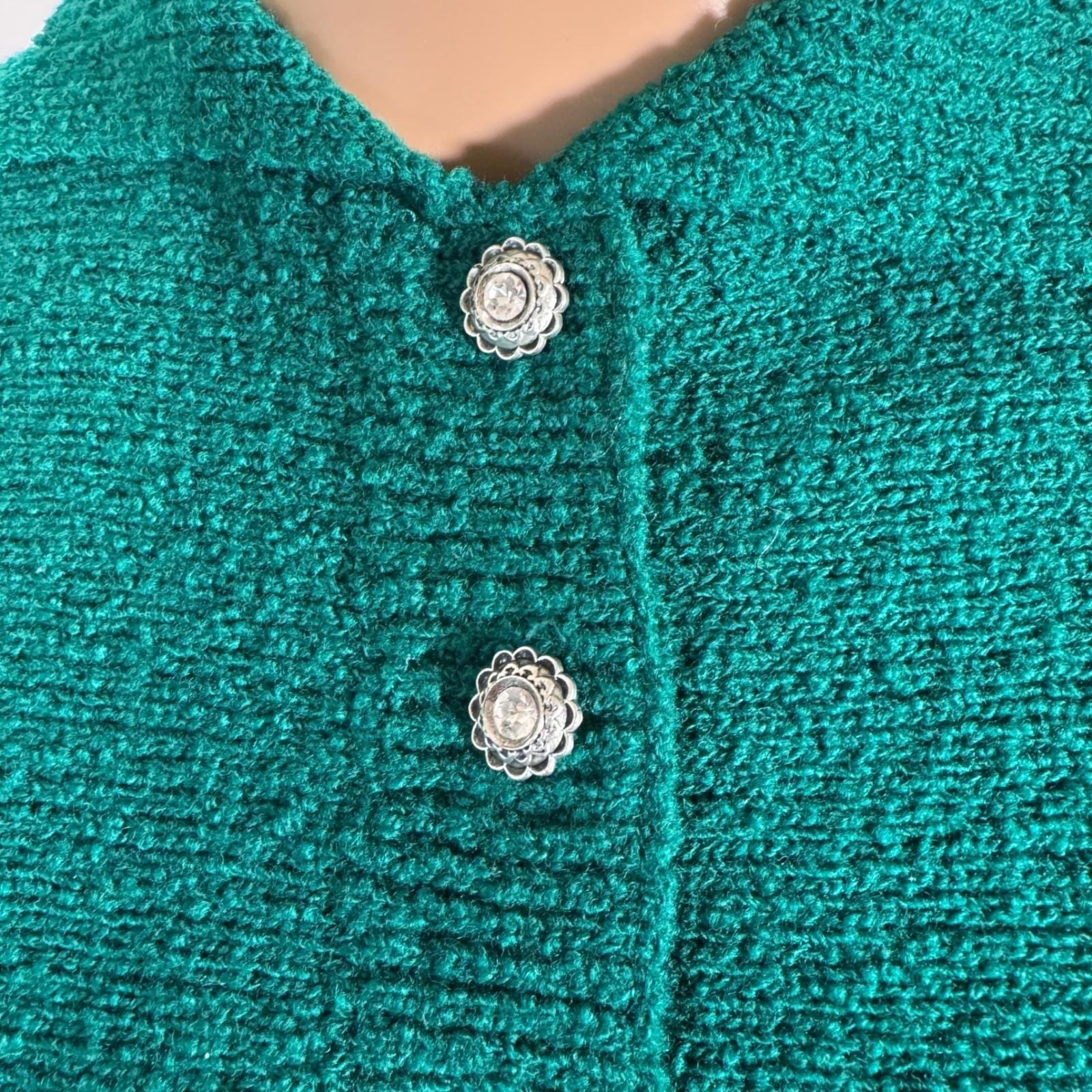 Vtg Lass O Scotland 100% Wool 2 Piece Skirt Set Emerald Green Rhinestone Small