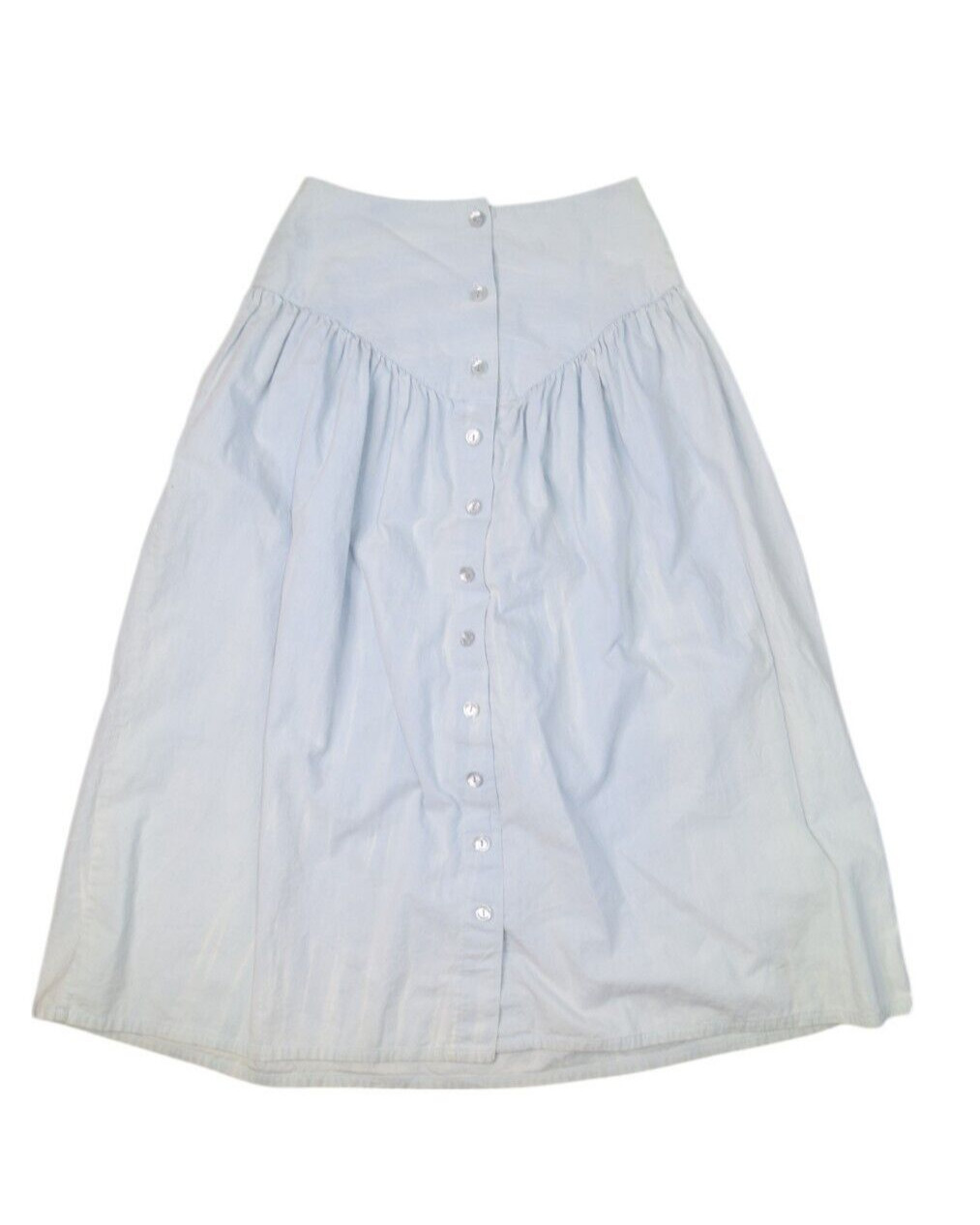 Vintage Pleated Skirt Womens 7 26″ Blue Button Front Ruffle Maxi Cotton USA Made