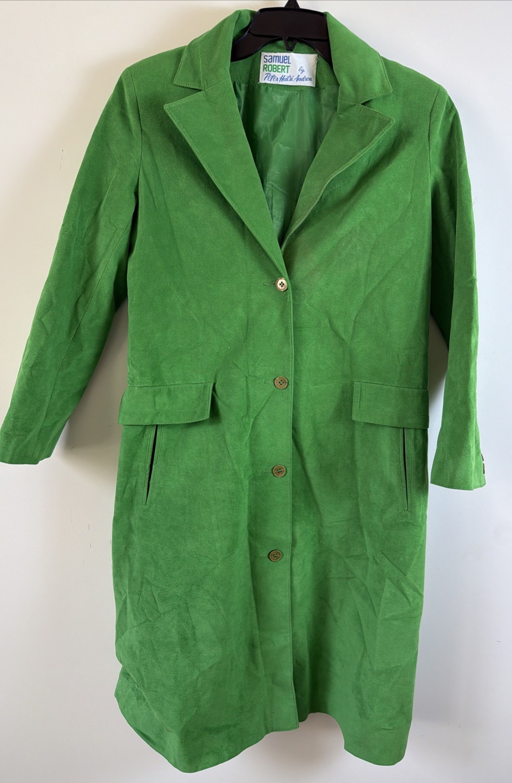 Vintage Samuel Robert by Peter Hatsi Androu Green Long Coat Jacket Blazer Size 8