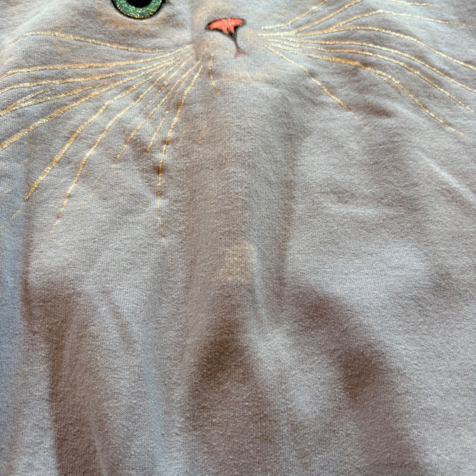 Morning Sun Cat Graphic Sweatshirt Women Large Blue Vintage 90s Glitter Pullover