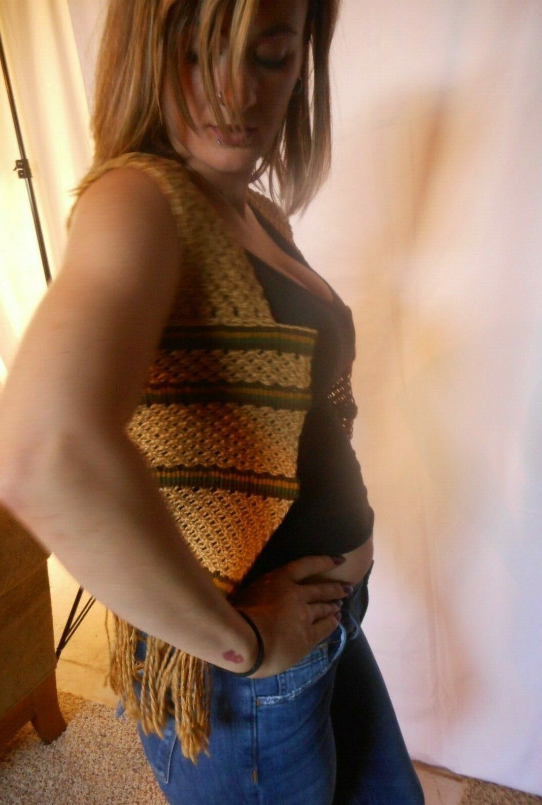 Vintage 1970’s Macrame Vest Hippy Sexy Boho Rock N Roll XS 30″ chst if closed