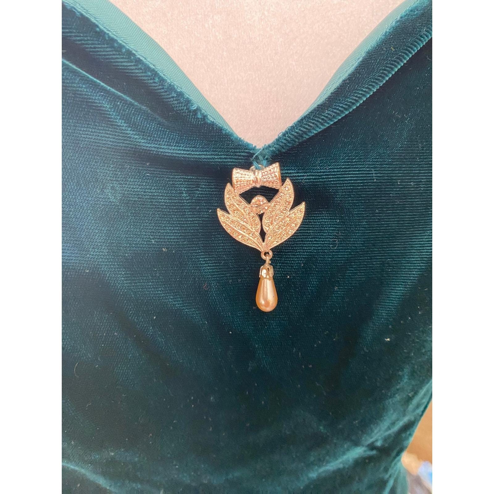 Vintage Velvet Brooch Blue Maxi Dress Gown 12 Pin up Femme Mob Wife Siren 50s