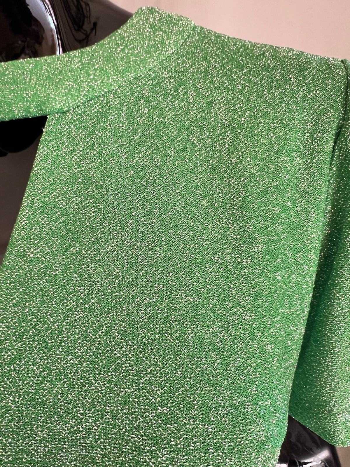 Vtg 1970s Hostess Dress Metallic Silver & Bright Green Maxi Cut Out Detail M/L