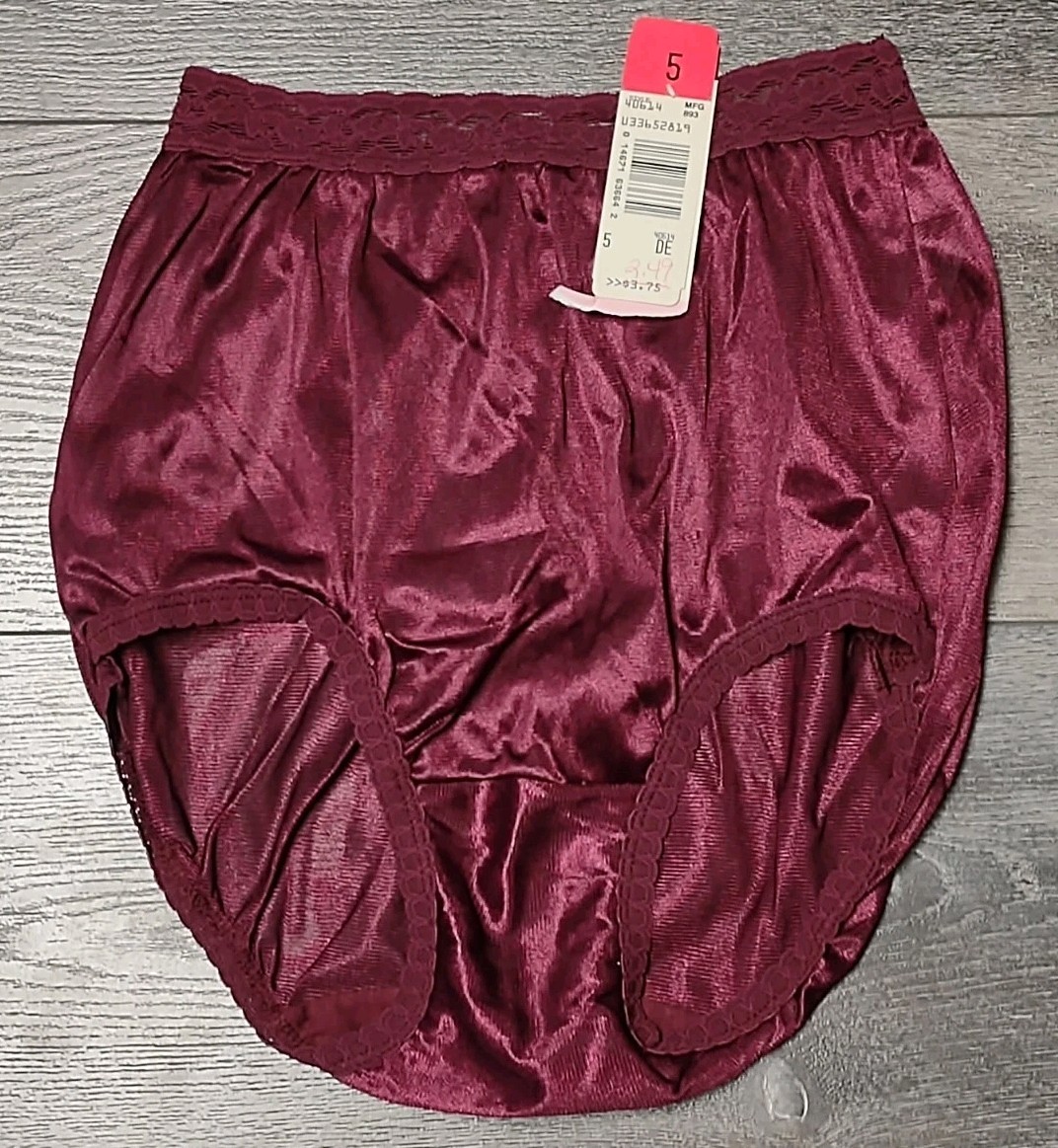 Vtg NWT Maidenform Wise Buys Silky Granny Panty Burgundy Size 5 Style 40614