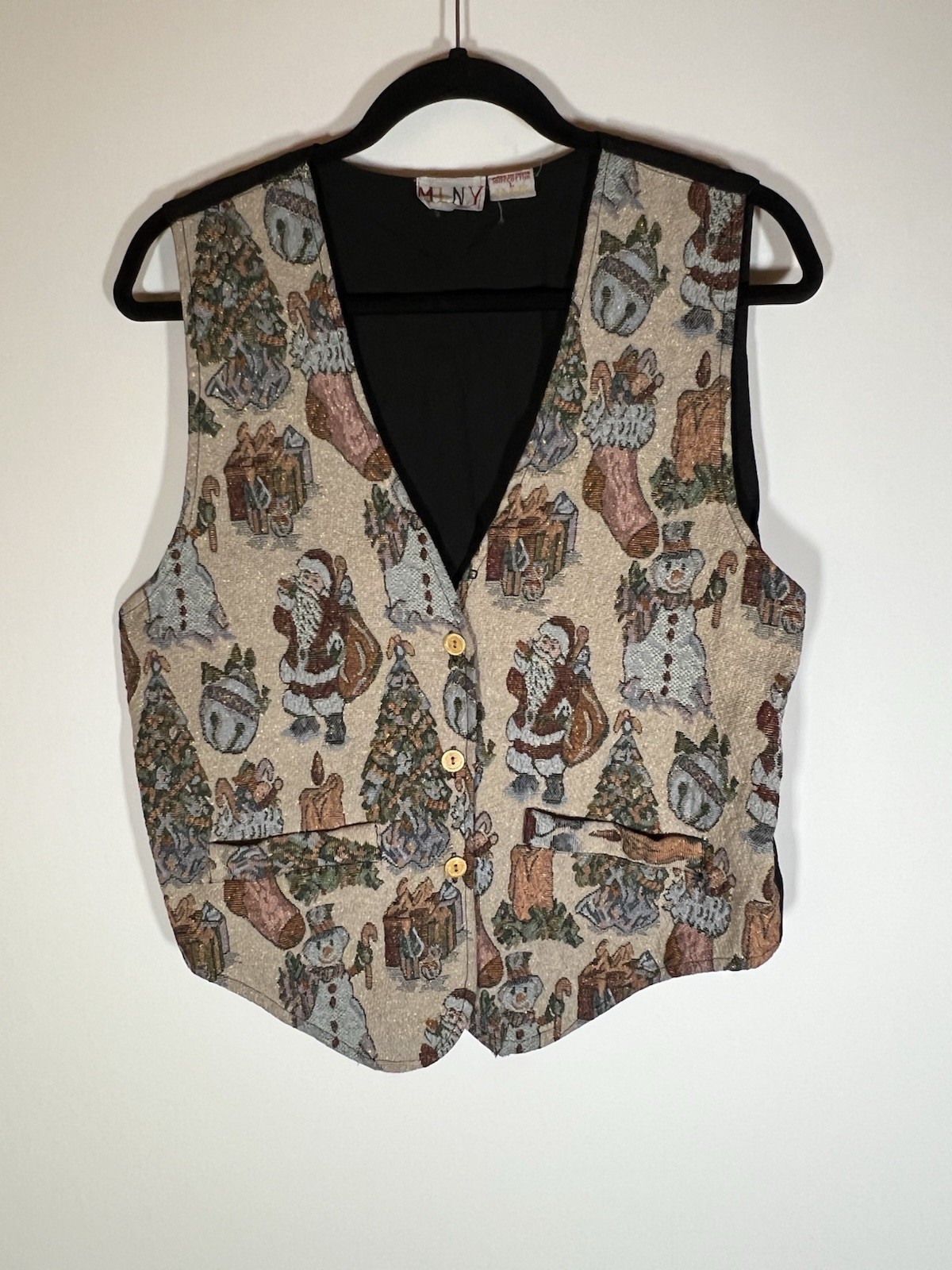 Vintage 90s Christmas Holiday glitter brocade vest L indie retro classic