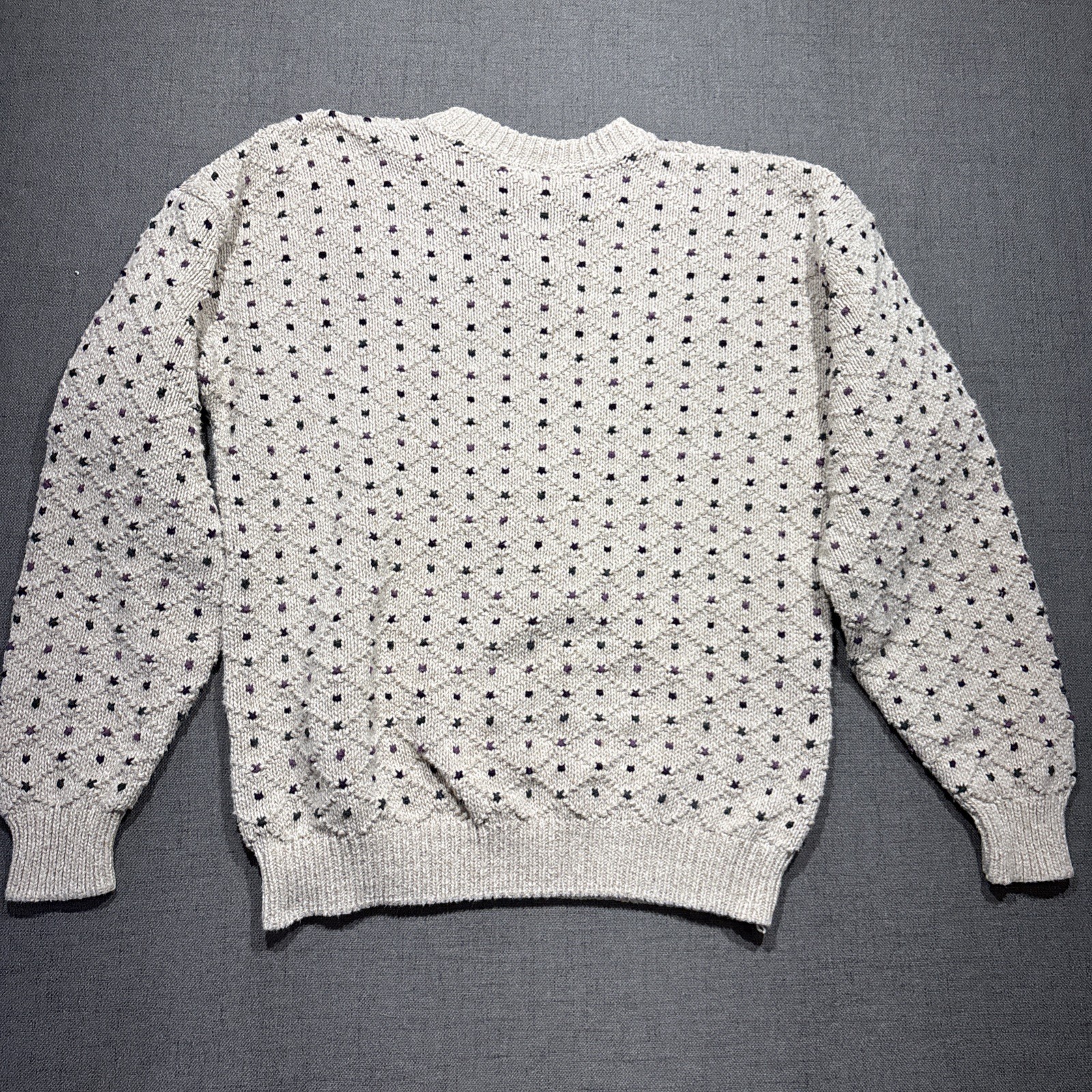 Vtg Northern Reflections Sweater Large Cream Button V-Neck Geometric Earthy USA