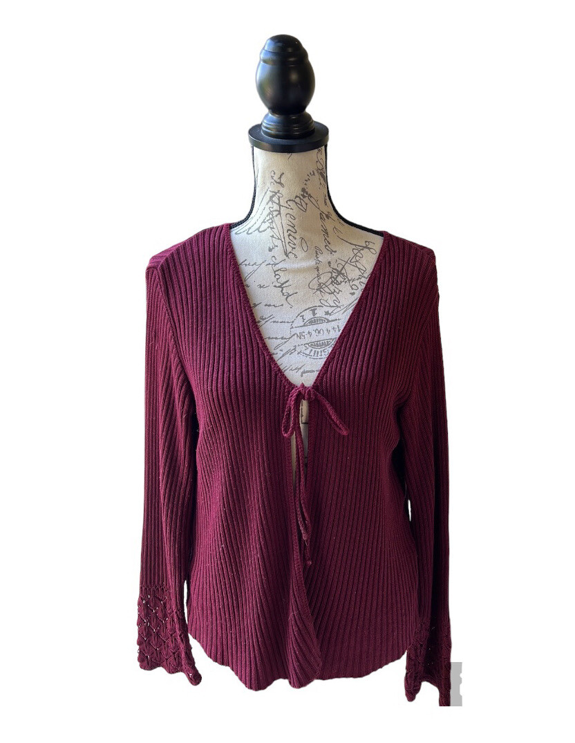 Vintage United States Sweaters made in USA maroon tie cardigan women size M