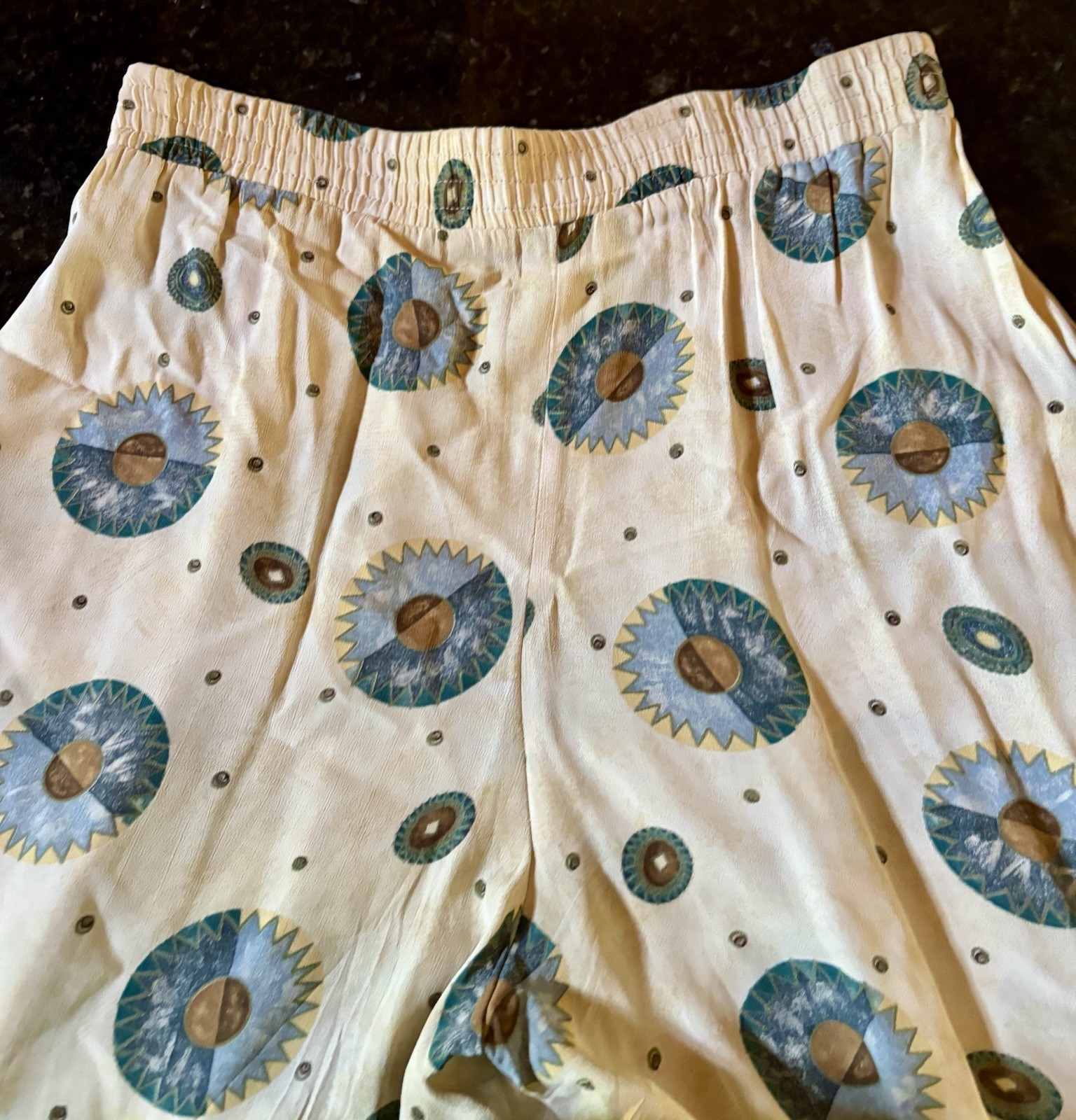 VTG AKF New York High Waisted Celestial Design Culotte Pant Rayon USA Made Sz M