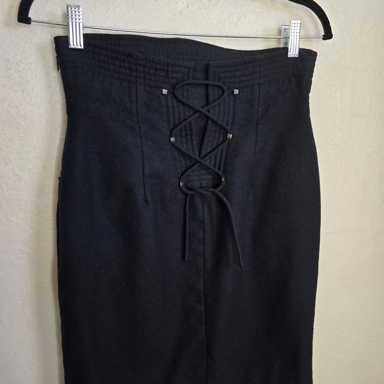 Vintage 1980s Bernard Perris Paris Black Wool Corset Pencil Skirt S