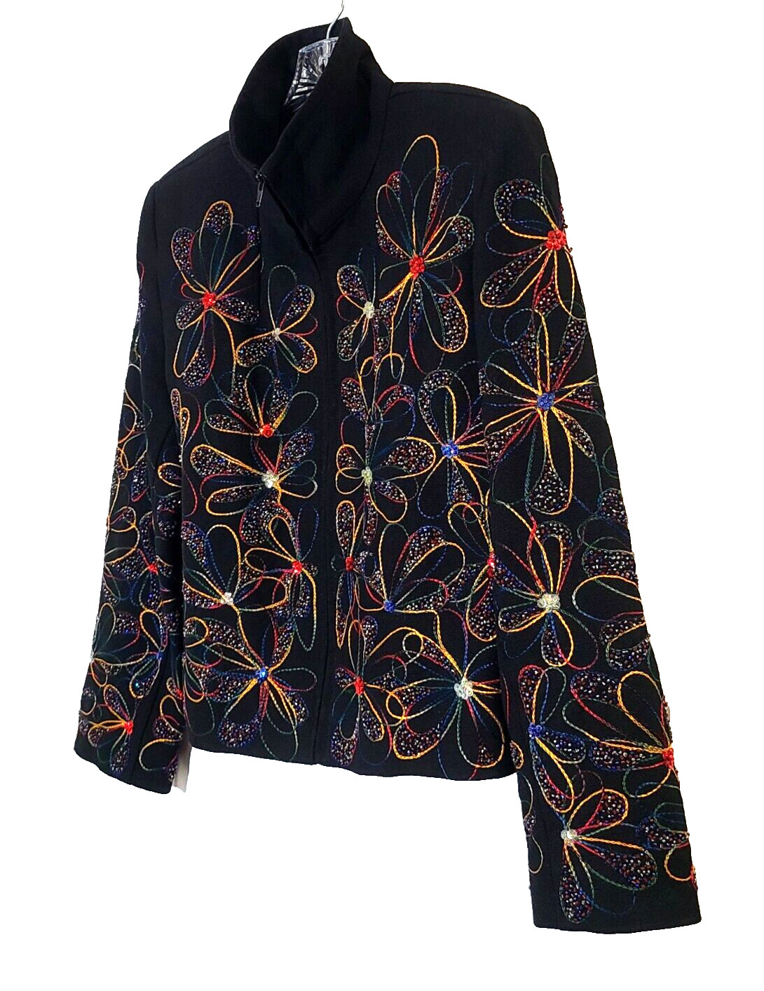 Vintage Jacket Blazer Wearable Art Artsy Beaded Embroidered Boho Womens S Lined