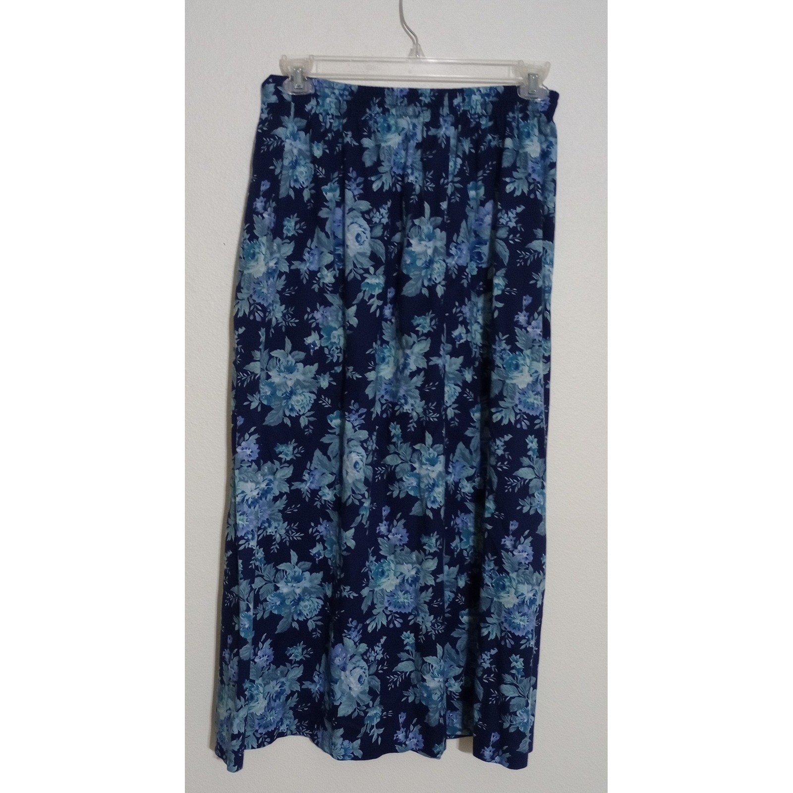 Worthington Vintage Blue Floral Maxi Skirt Pleated High Waist Made in USA 14T