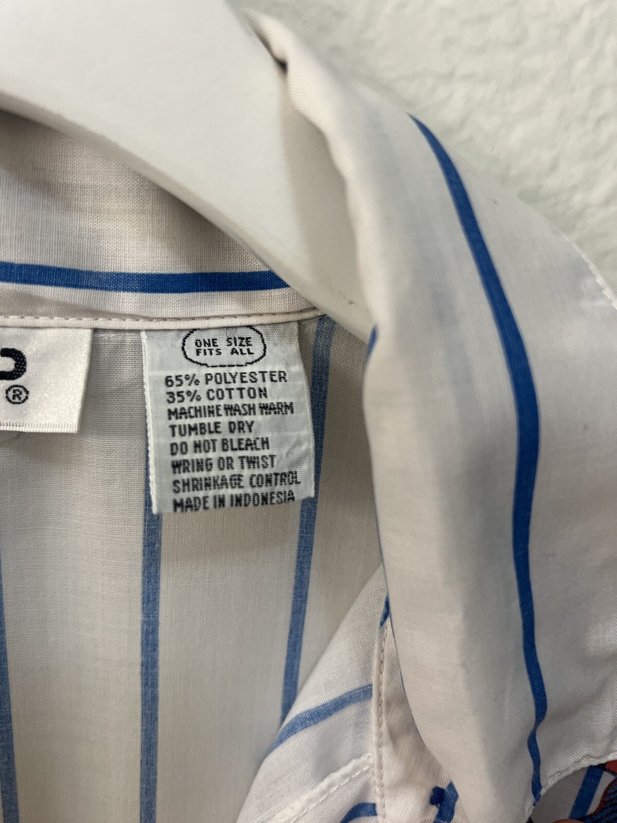ESLEEP Bay Club Marina Blue Striped Button Up Pajama Shirt Womens One Size.