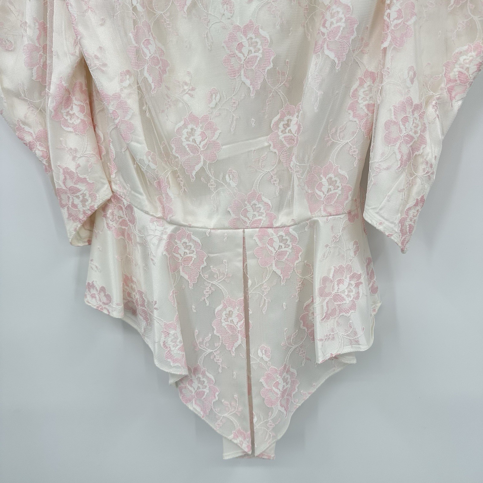 vintage 80s COQUETTE FLORAL BLOUSE XS victorian puff shoulders pink peplum retro