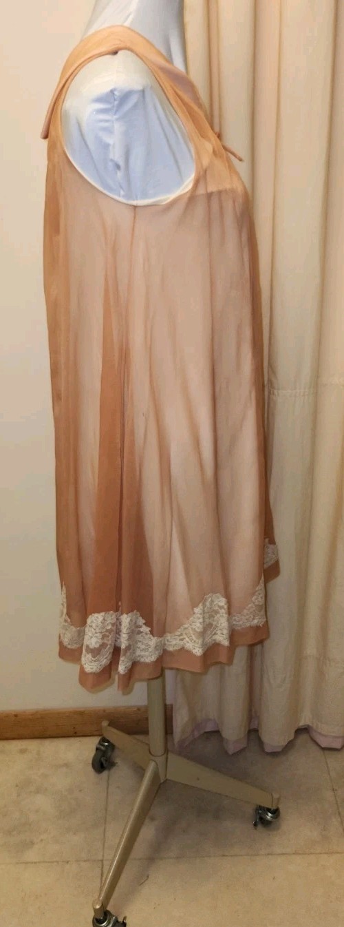 Vntg60s Sheer Nylon&Lace Jenelle of California Peignoir Nightgown*Dusty Rose*Med