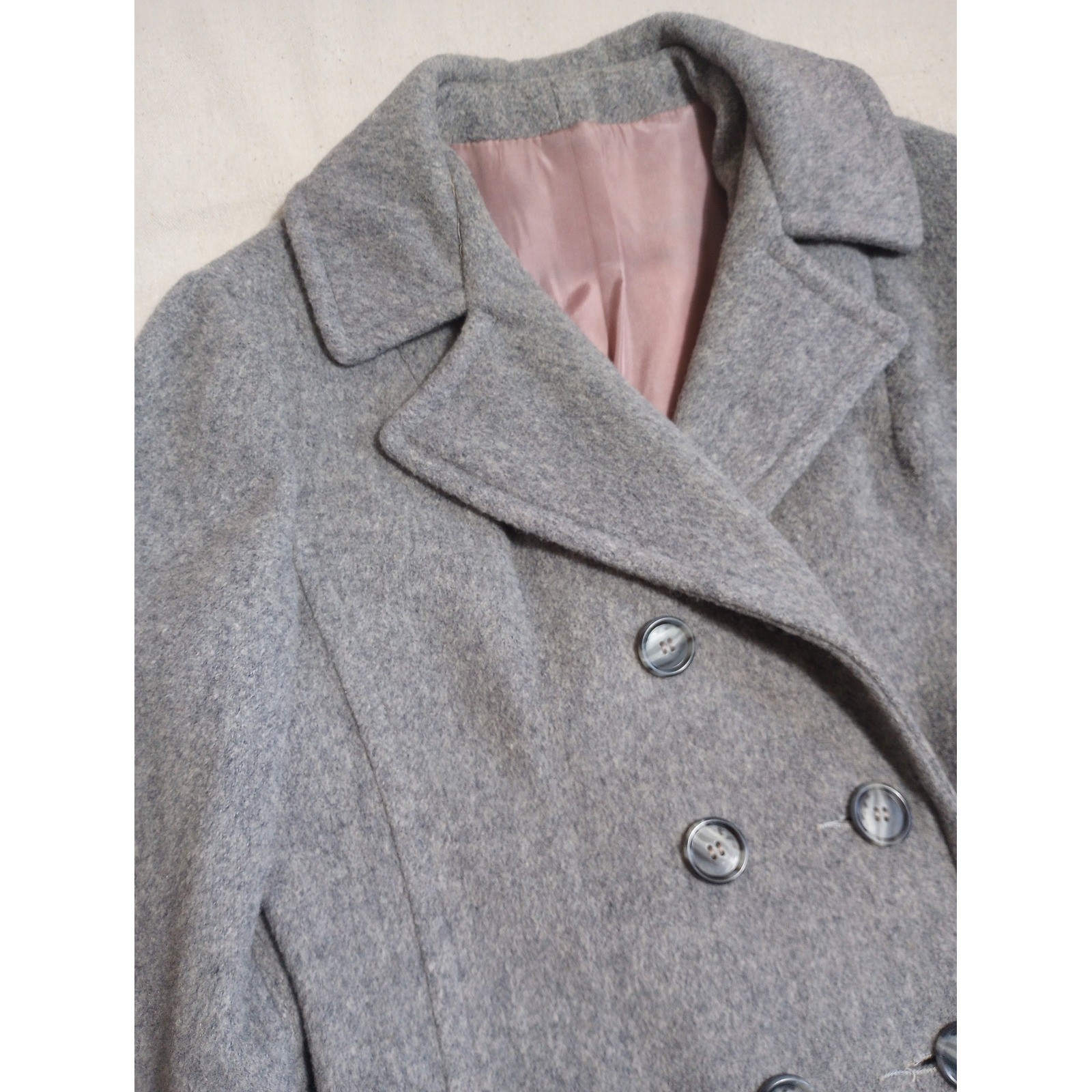 Vintage Top Flight Fashions Gray Wool Double Breasted Pea Coat Made in USA M