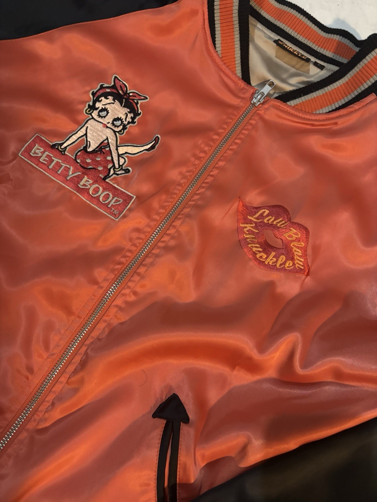 Low Blow Knuckle Vintage Betty Boop Satin Bomber Jacket Embroidered Y2K 90s