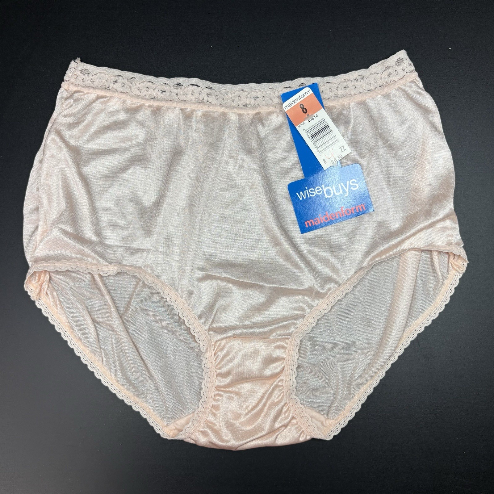 Vintage Maidenform Wise Buys Nylon Granny Brief Panties Lace Trim Peach NOS Sz 8