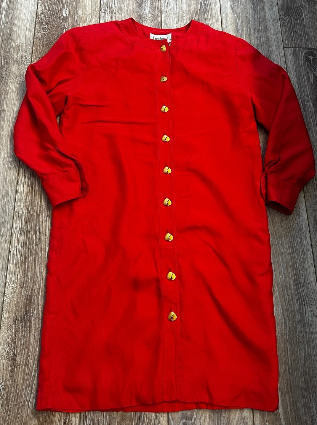 Constance Saunders Womens 10 Long Coat Jacket Red With Gold Buttons