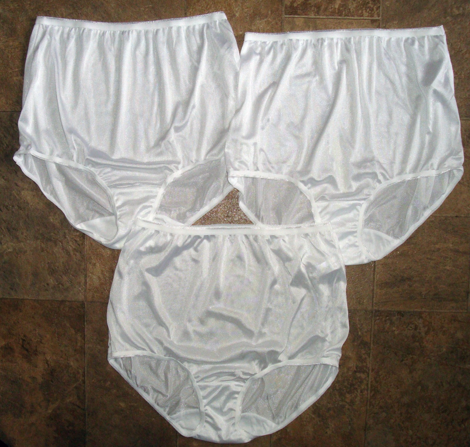 Lot of 3 Underscore 7 L Vintage Shimmery Silky Nylon Brief White