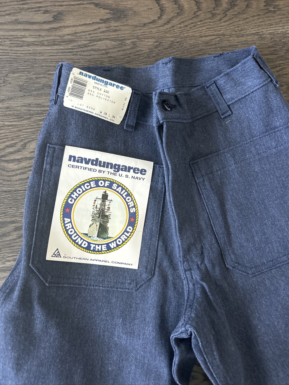 NWT WOMENS Vintage Navy NavDungarees Blue Jeans Flares Southern Apparel 28×34