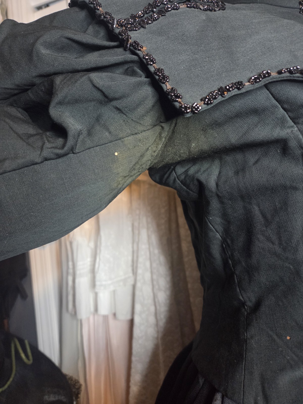 Deep Hunter Green Victorian Cotton Blend Bodice w/ Jet Black Bead Trim