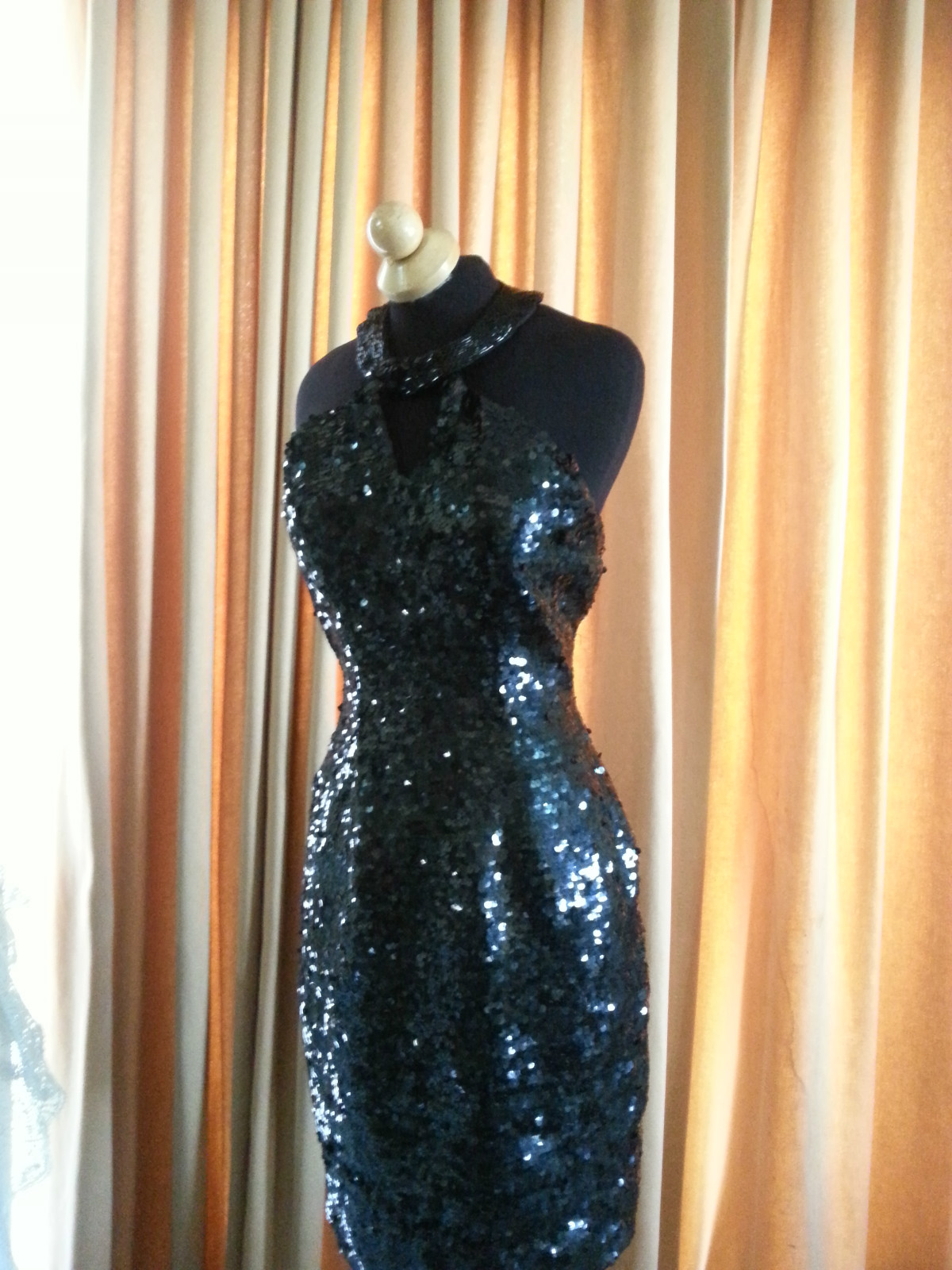 VTG 80S SEQUIN SHO MAX ORIGINALS black trophy PARTY COCKTAIL MINI DRESS SZ S